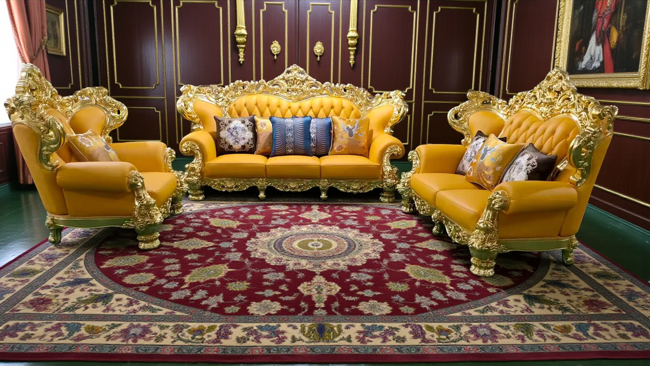 Liville European Handcrafted Leather Sofa Set / My Aashis