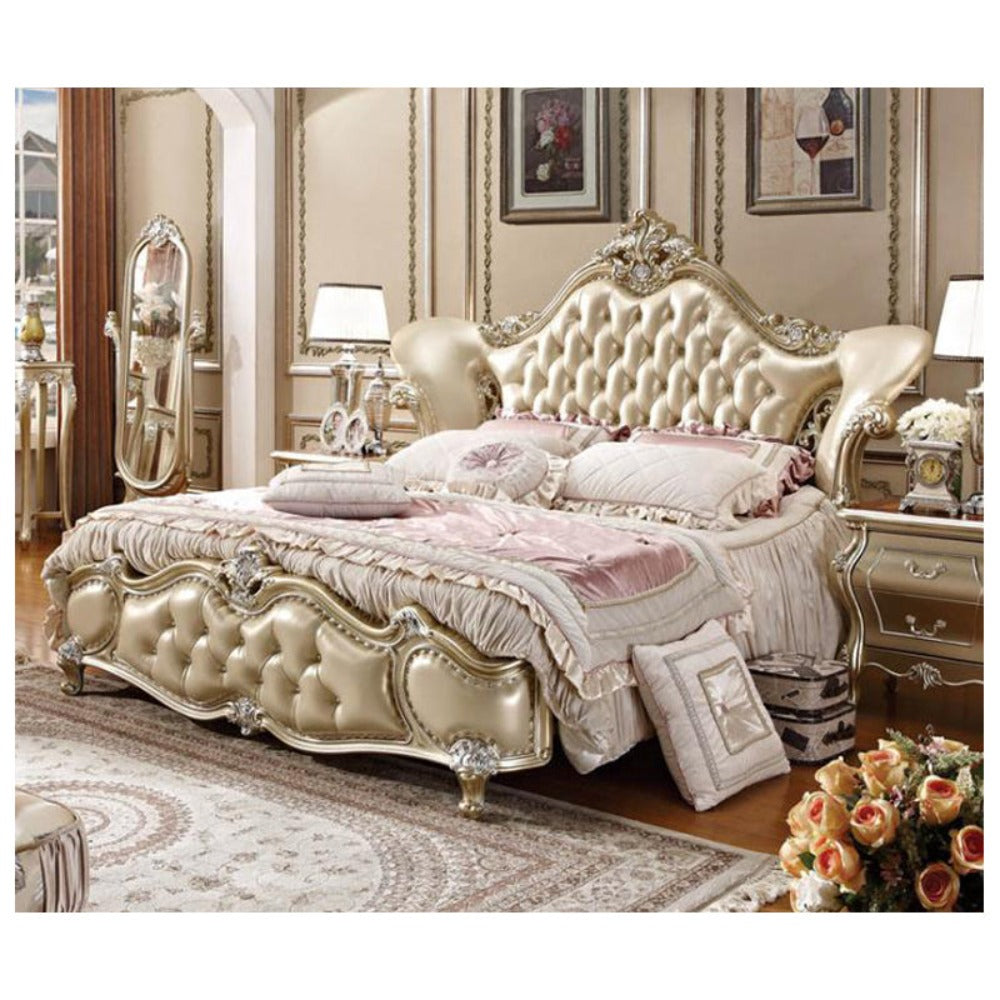 European Style Wooden Carved Leather Bed, image size:1000x1000