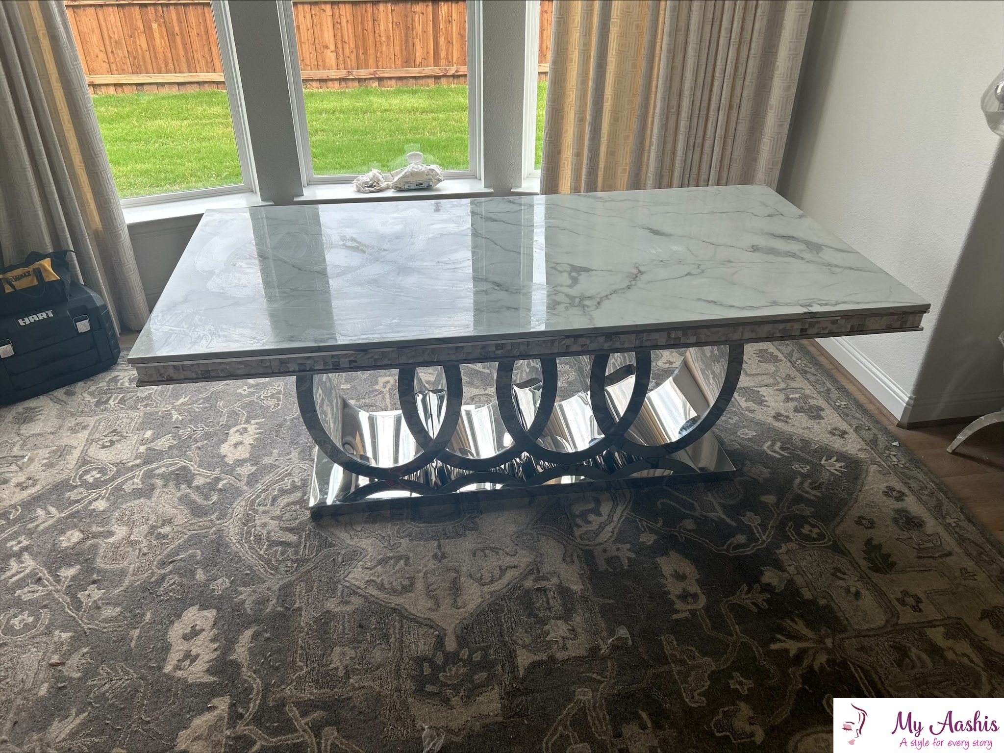 7 PCS Modern Marble Dining Table Set For Dining Decoration / My Aashis