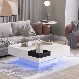 Square Shaped Coffee Table With LED and Detachable Tray / My Aashis