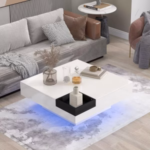 Square Shaped Coffee Table With LED and Detachable Tray / My Aashis
