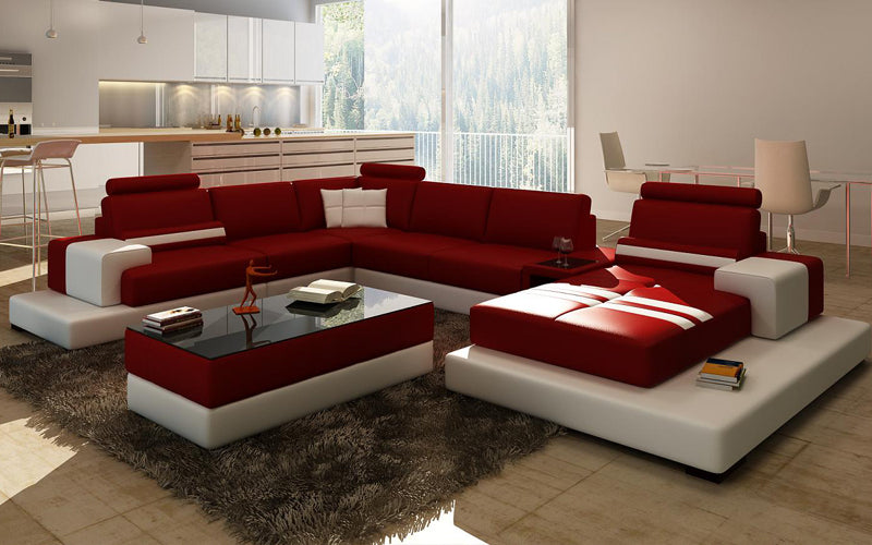 Contemporary Leather Sectional Sofa With Attached Chaise / My Aashis