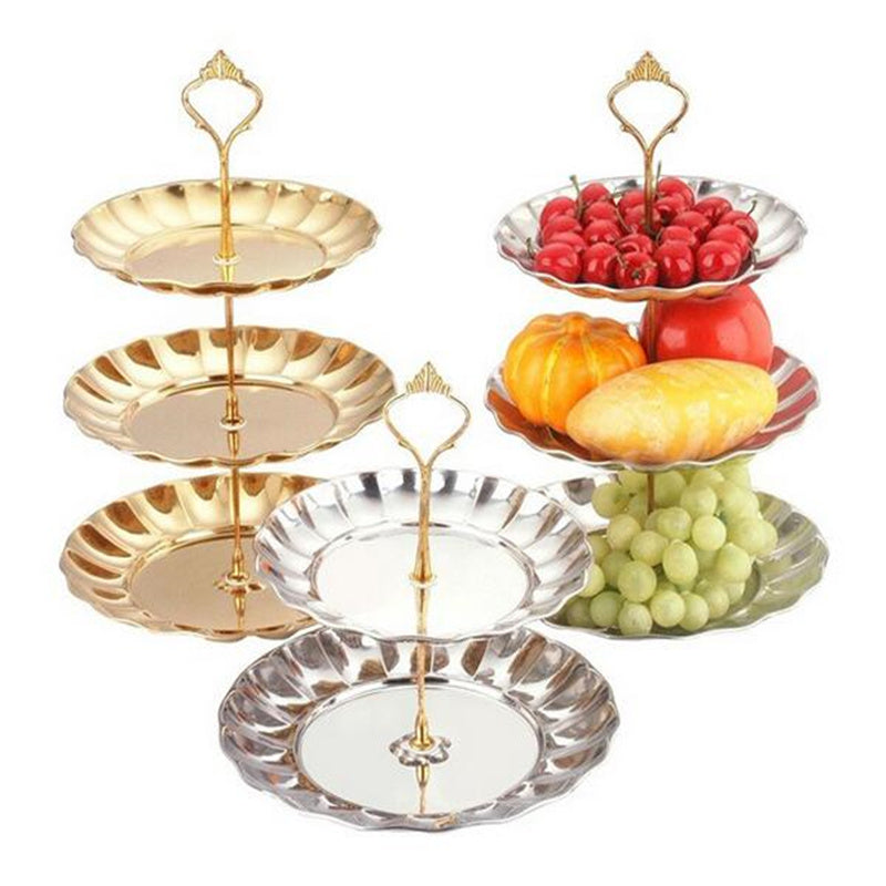23 in Gold 3 Tier Round Metal Cake Dessert Stand Clear Acrylic Plates