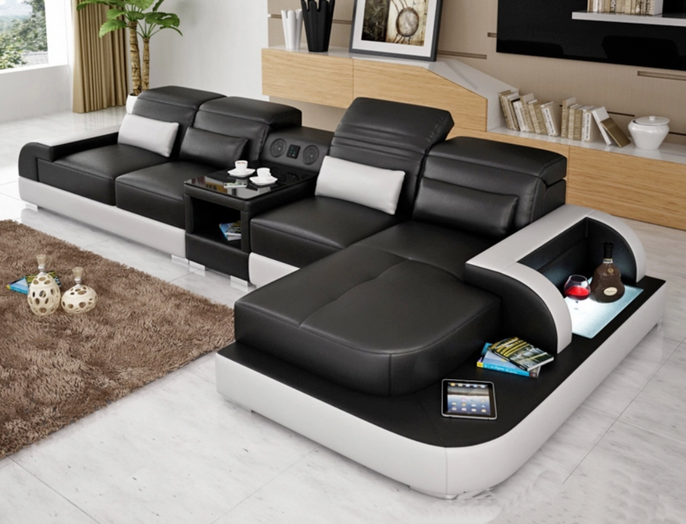LED Lighted Leather Sectional Sofa With Chaise / My Aashis