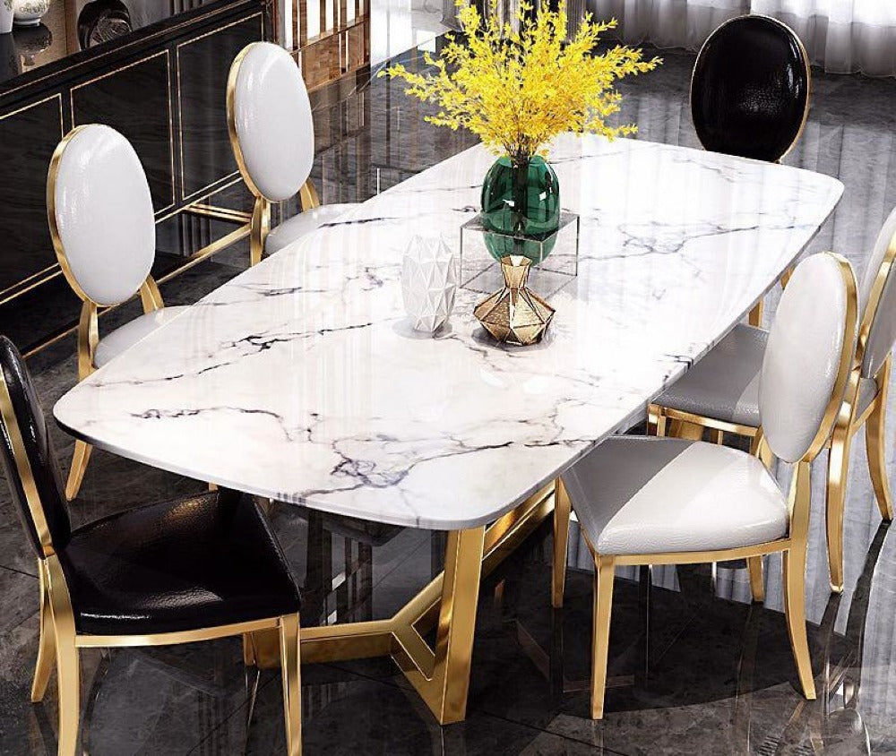 Golden Geometric Metal Base Dining Table - Online Furniture Store - My  Aashis