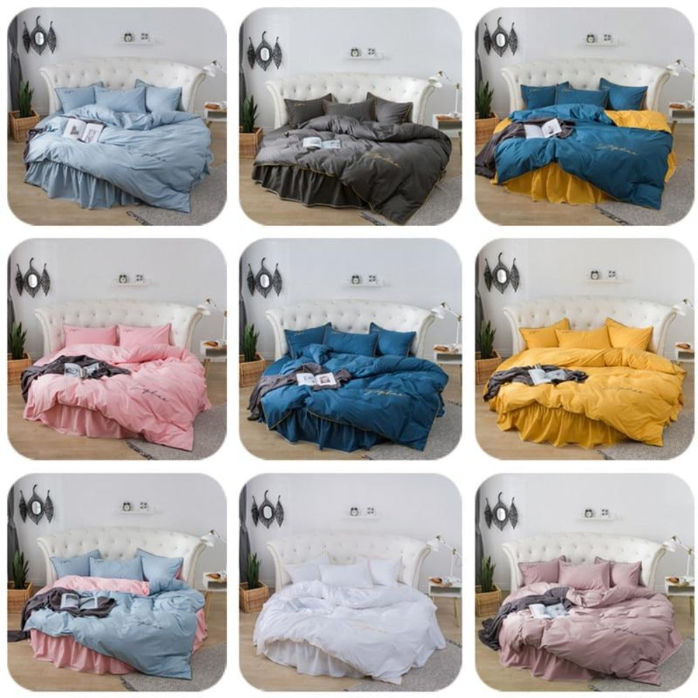 Creative 2-color Embroidery 4Pcs Duvet Cover Bedding Sets - Online  Furniture Store - My Aashis