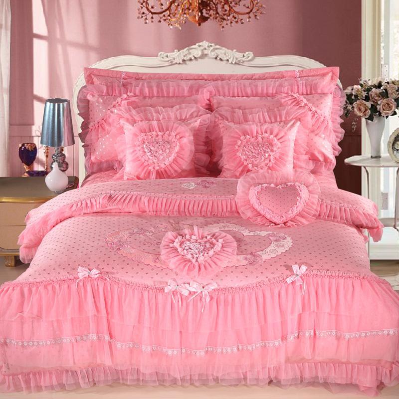 Stylish Pink Lace Edge Bed Skirt