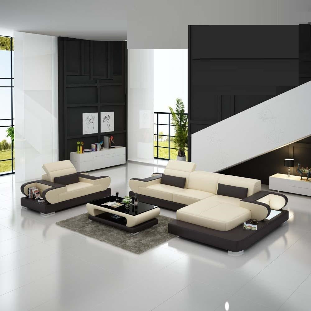 Sophisticated LED Leather Sofa Set Design / My Aashis