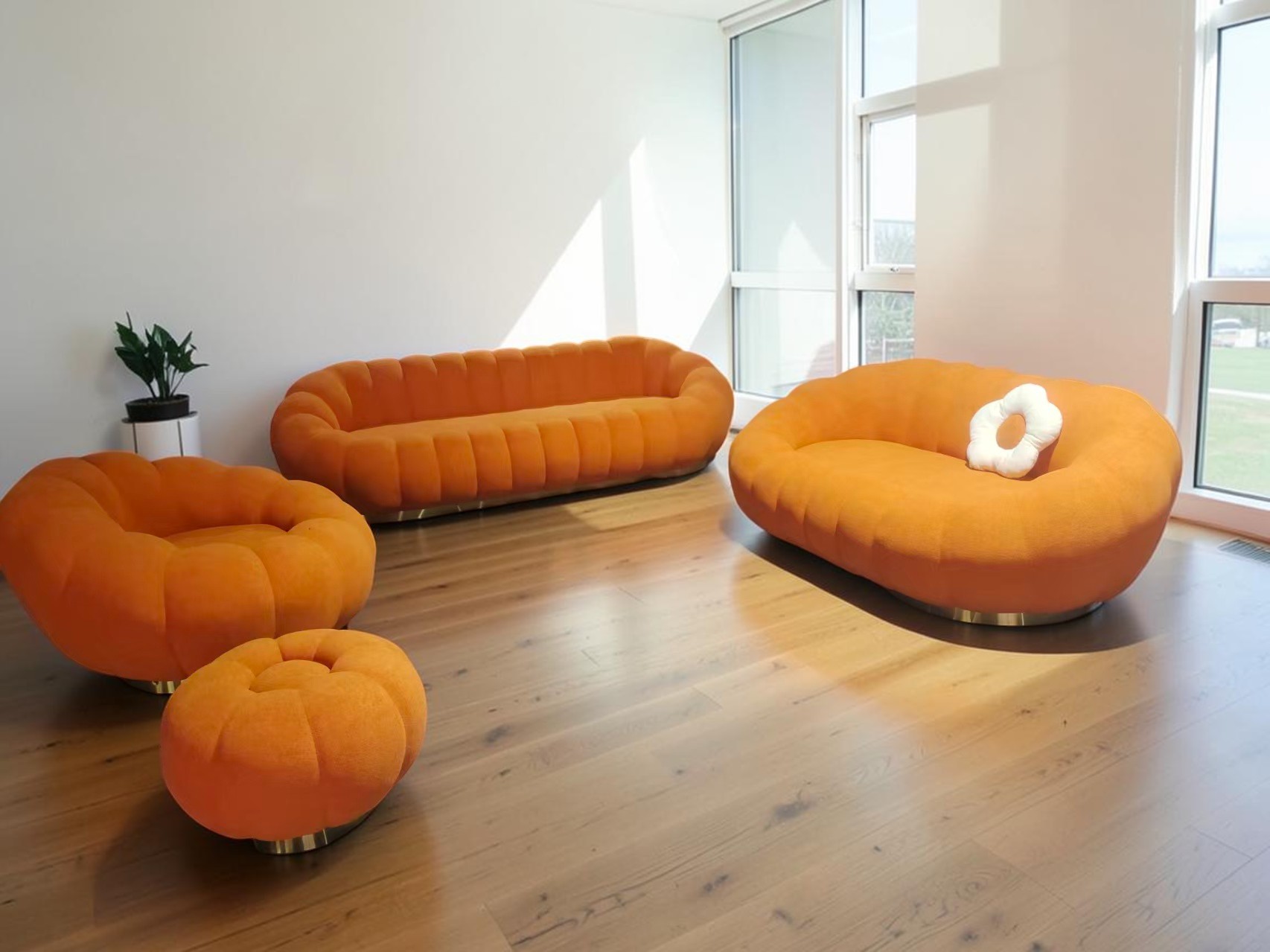 Pumpkin Design Fabric Upholstered Sofa / My Aashis