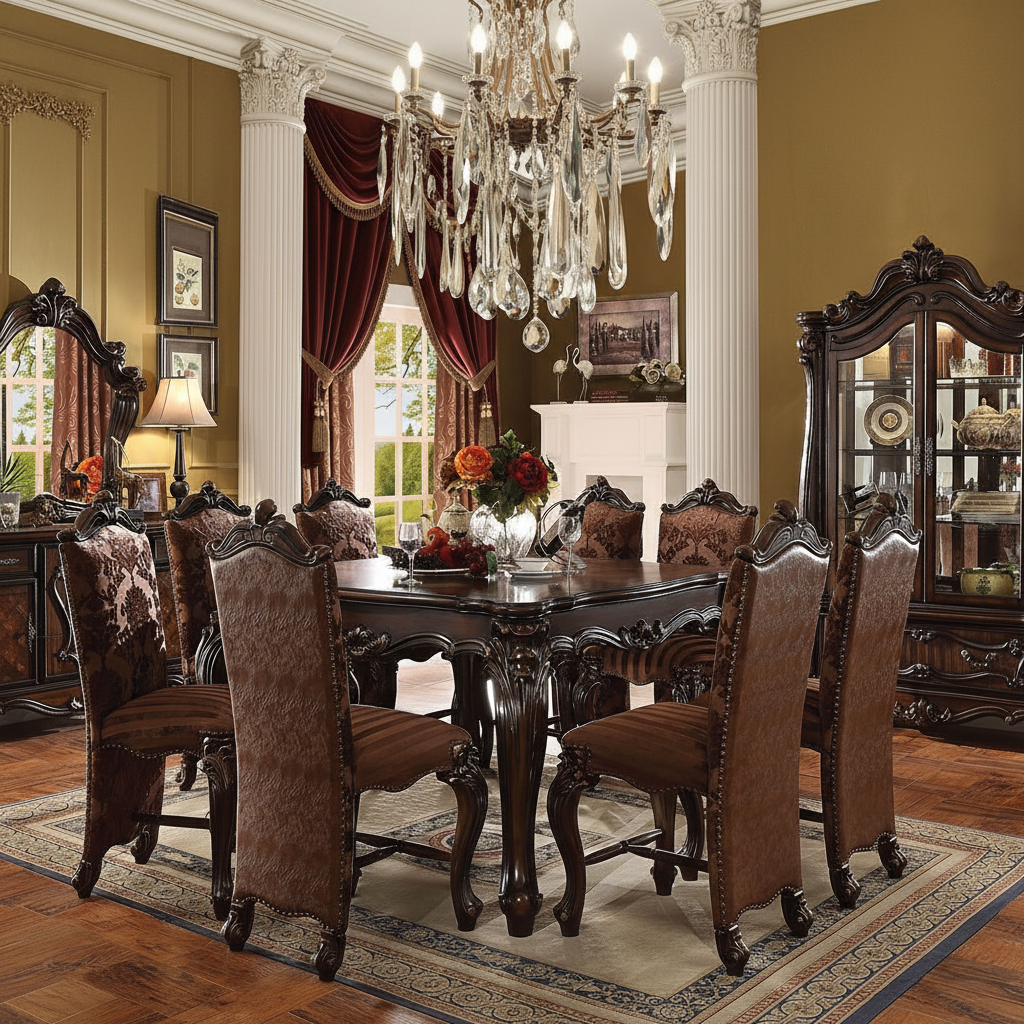 Royal Dining Table Set: Elegant Solid Wood Design