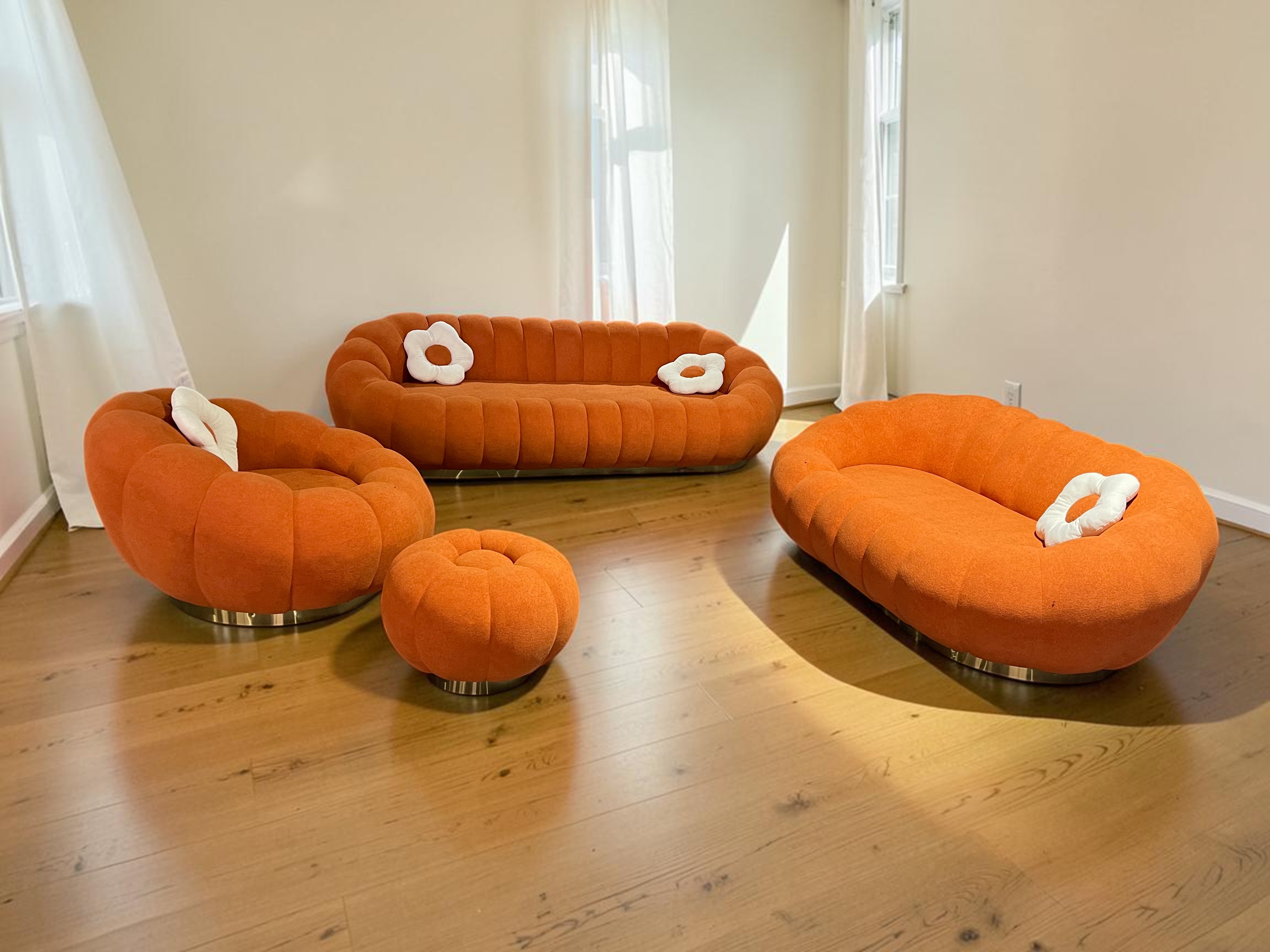 Pumpkin Design Fabric Upholstered Sofa / My Aashis