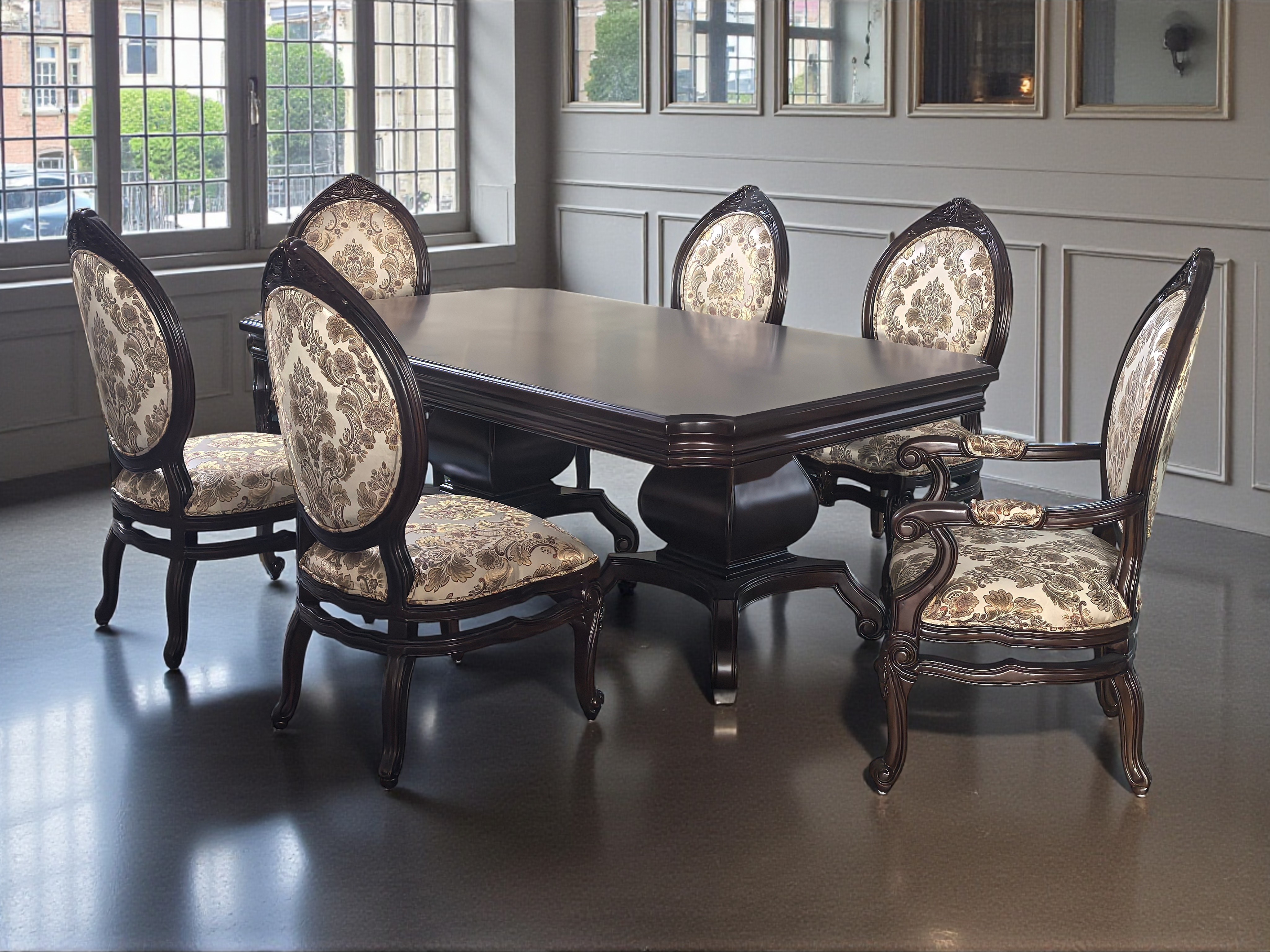 Elegant Wooden Top Dining Table With 6 Chairs / My Aashis
