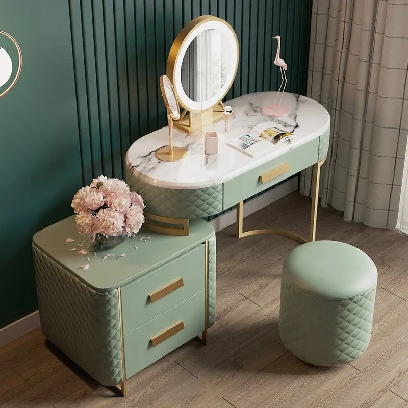 Lavish Diamond Design Marble Top Dresser and Cabinet