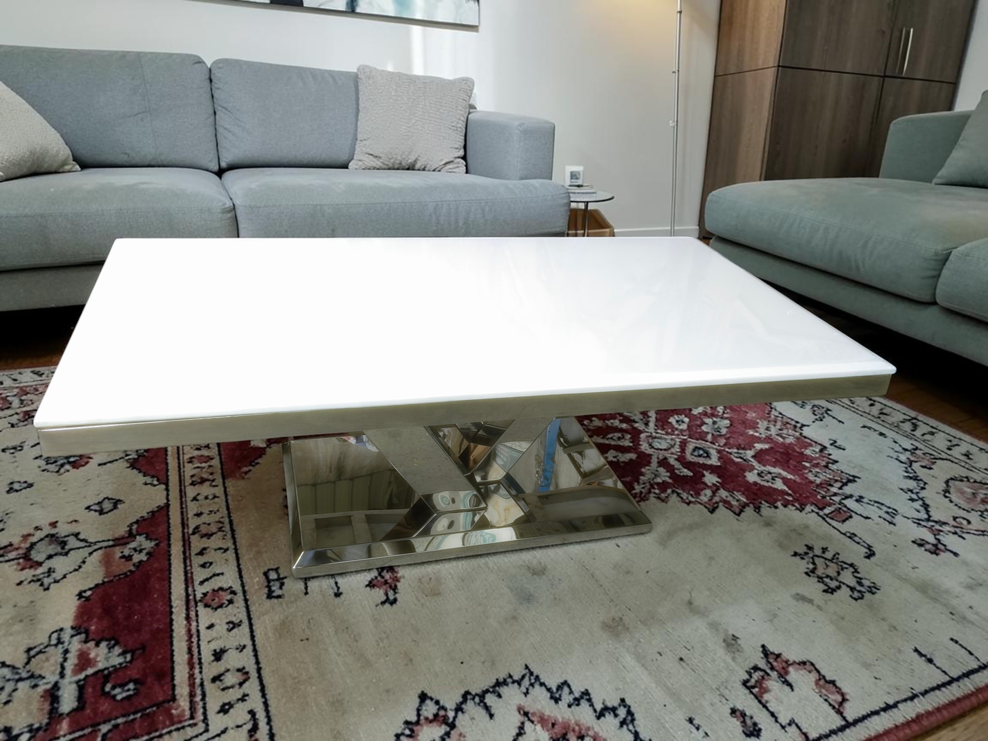 Astonishing Glossy V Base Design Marble Top Coffee Table / My Aashis