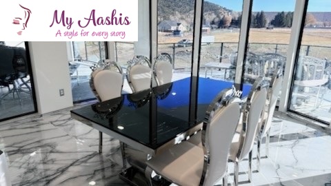 Chrome Accent Marble Top Dining Set Of 6 / My Aashis
