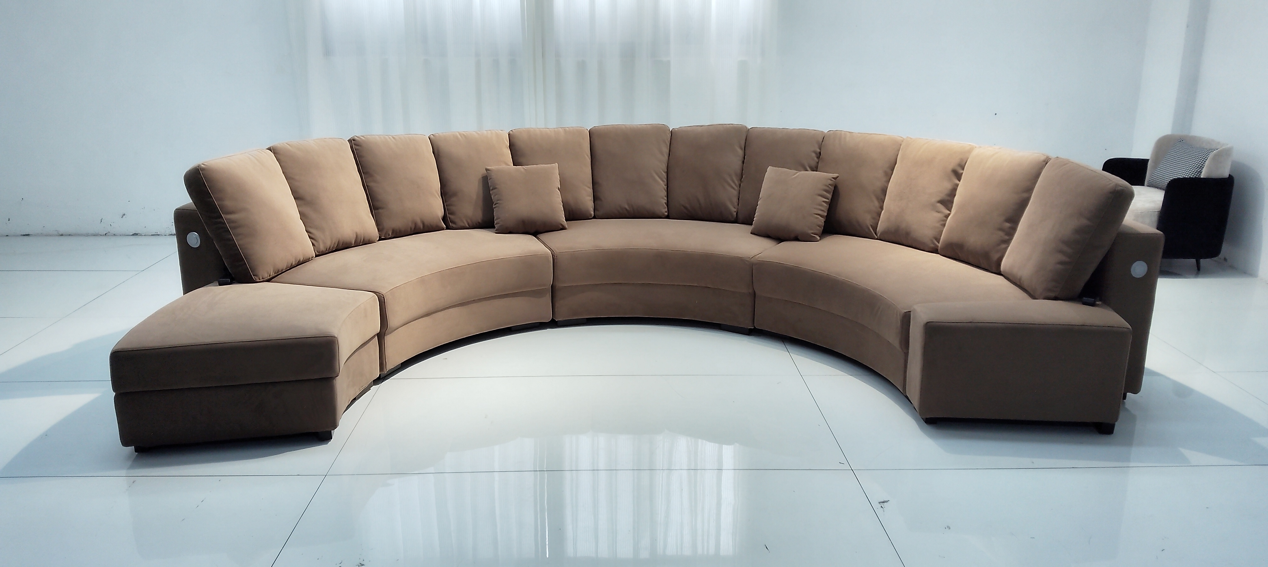 Round Sectional Linen Fabric Sofa Set / My Aashis