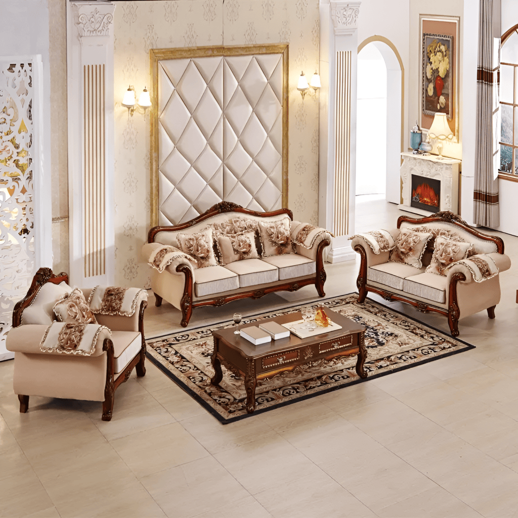 Velvet Fabric European Sofa With Liville Style Elegance
