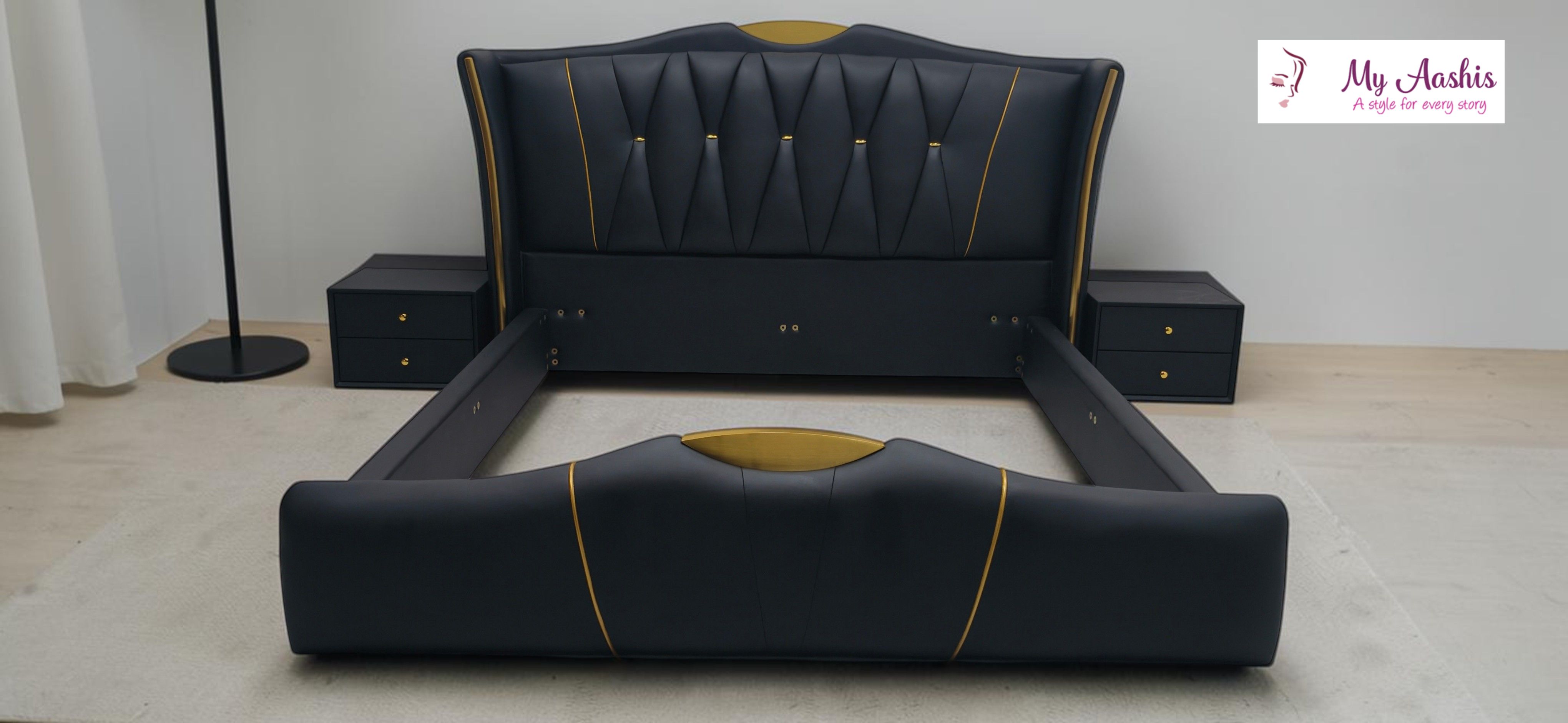 Modern Luxury Leather Upholstered Bed / My Aashis