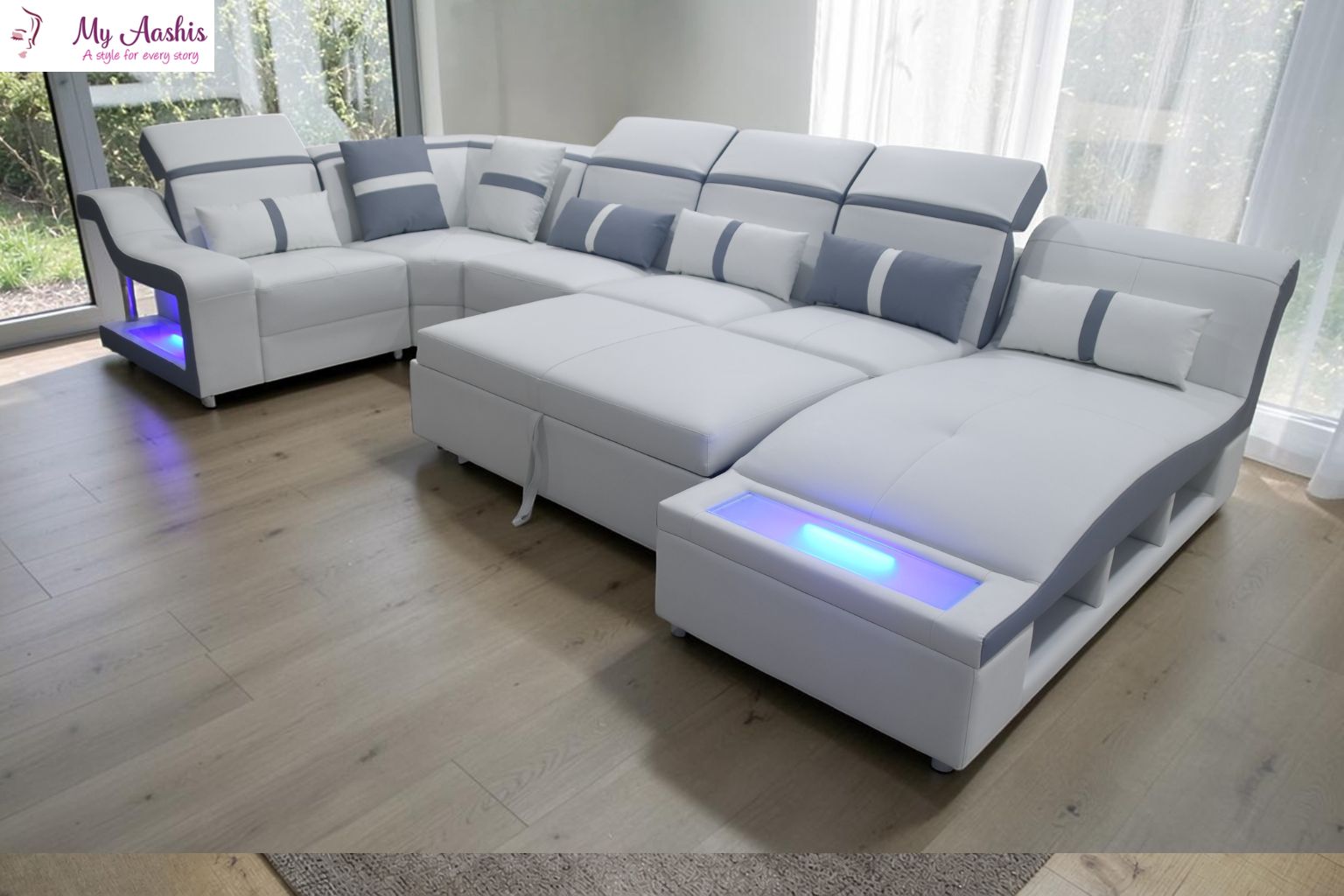 LED Sectional Modern Leather Sofa / My Aashis