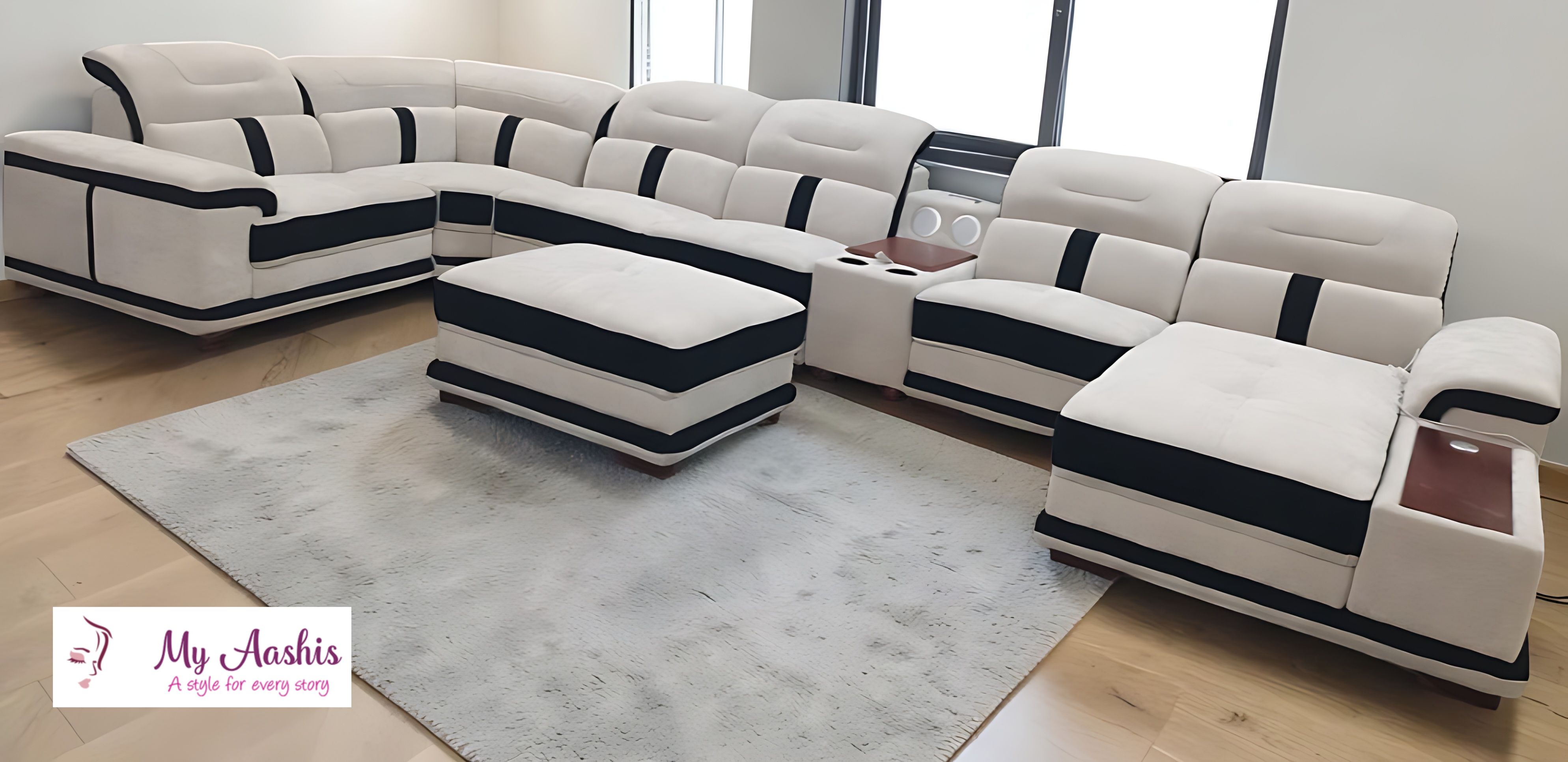 U-Shape Multifunctional Leather Sectional Sofa / My Aashis