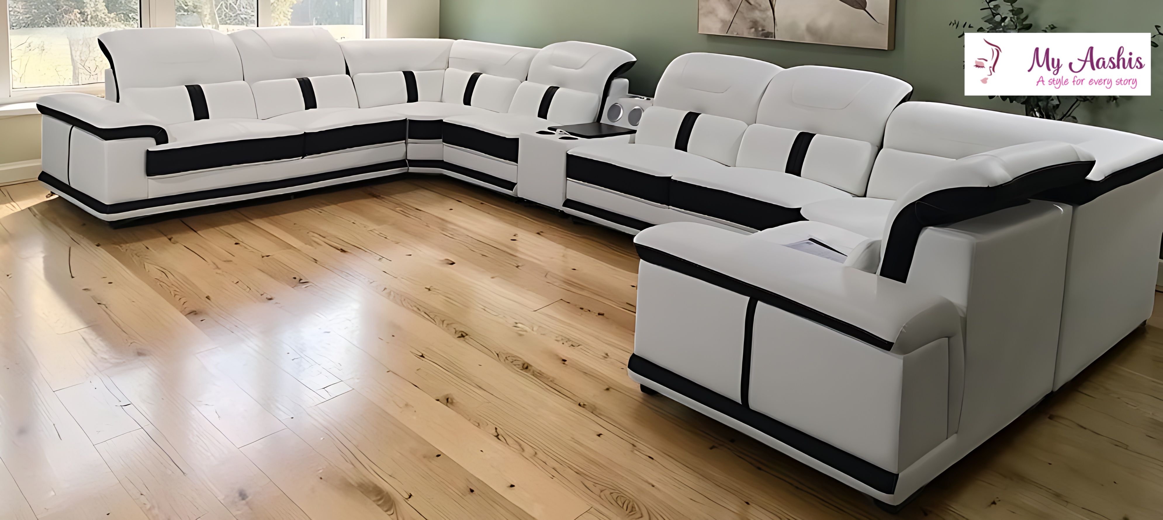 U-Shape Multifunctional Leather Sectional Sofa / My Aashis