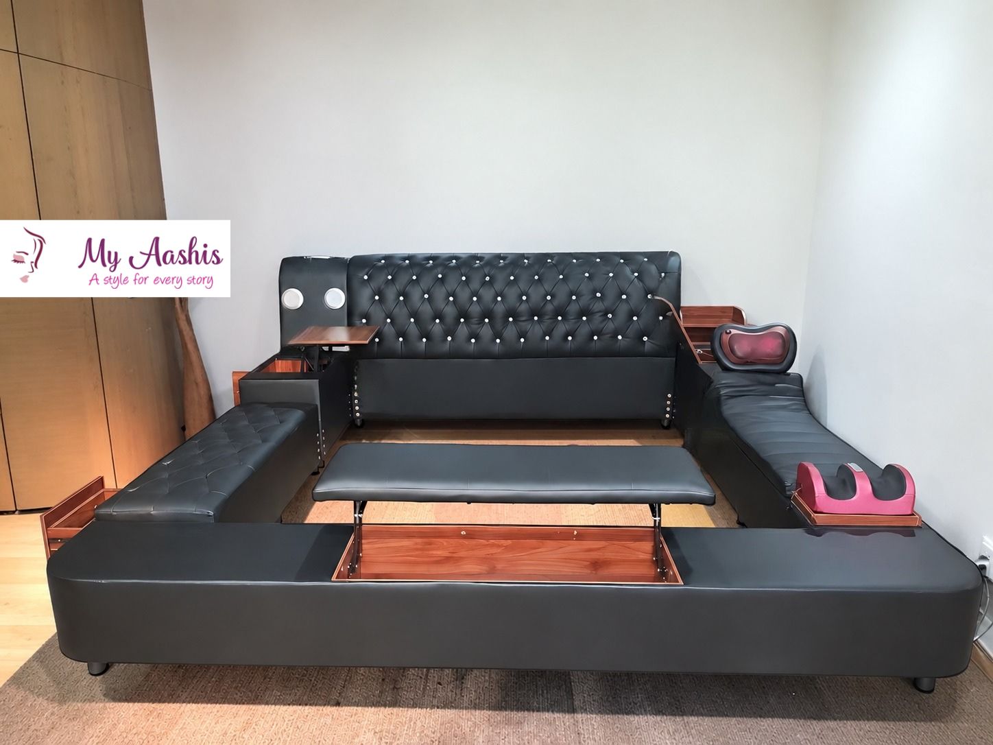 Multi-Featured Smart Leather Bed / My Aashis