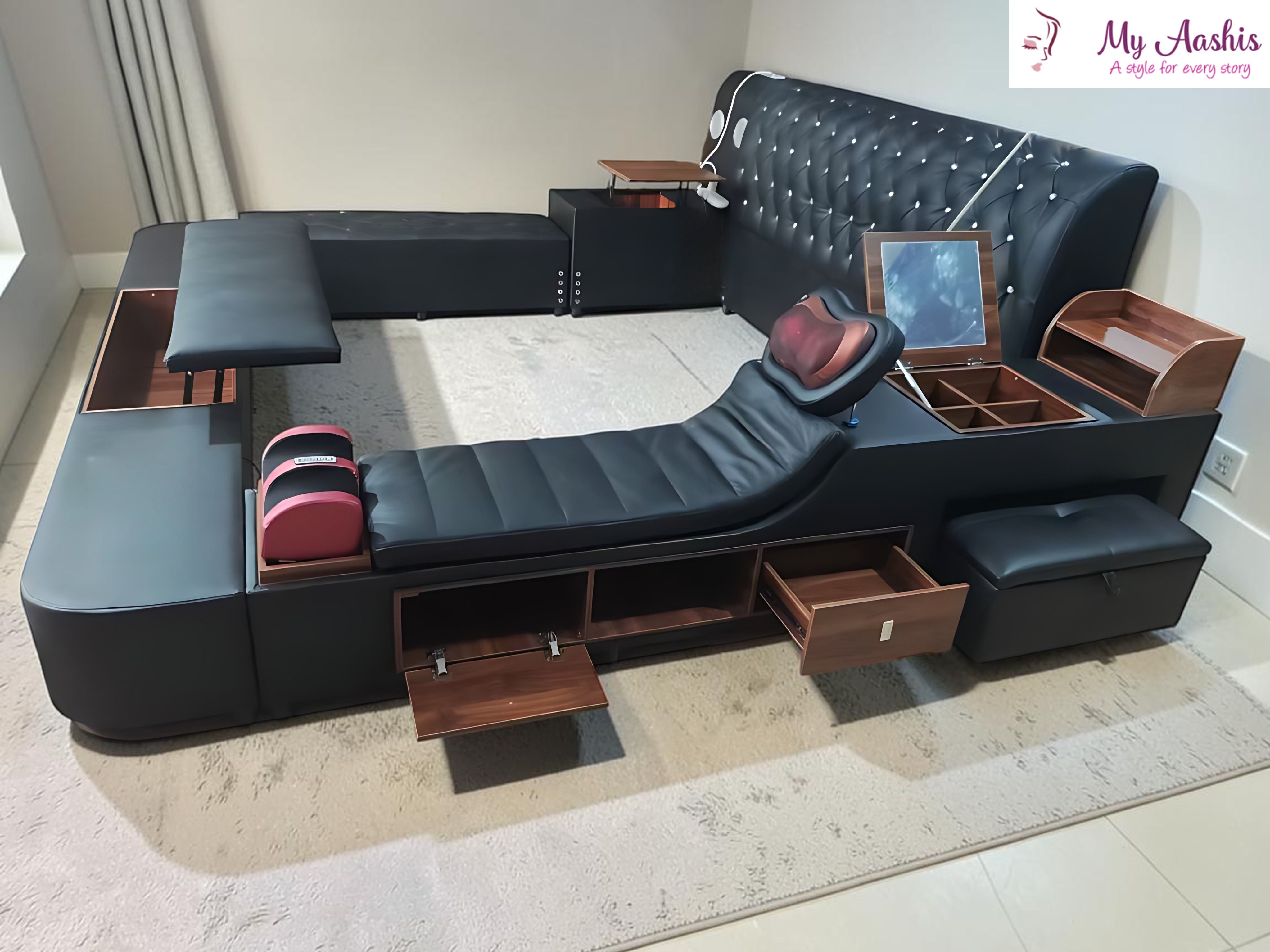 Multi-Featured Smart Leather Bed / My Aashis