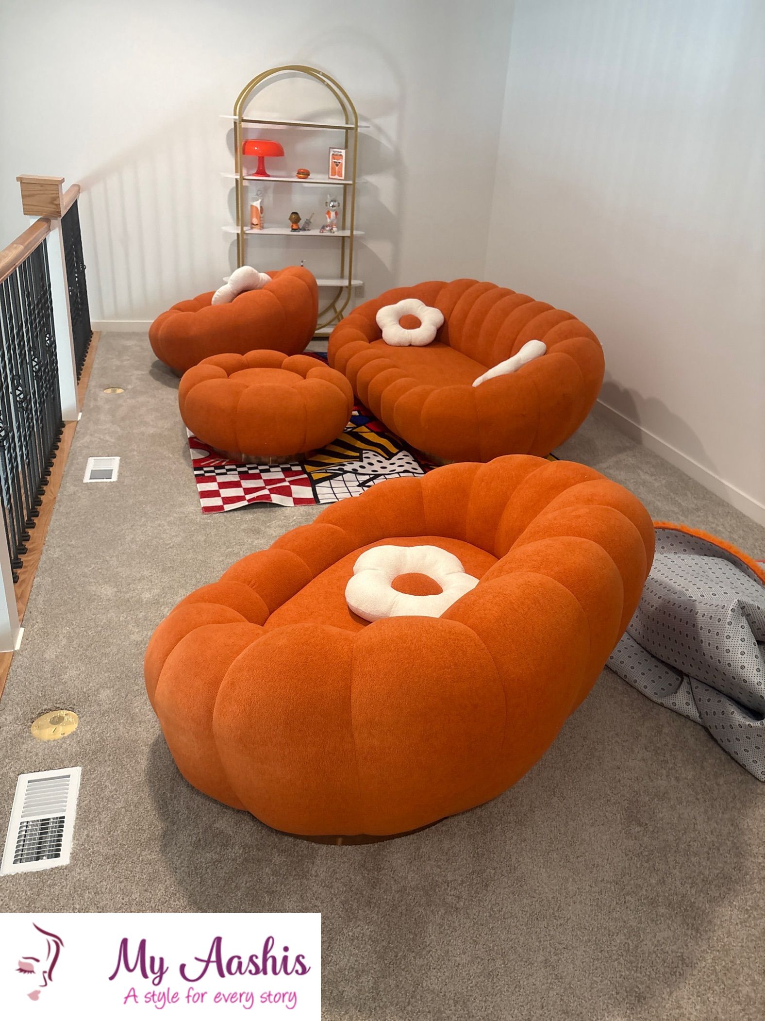 Pumpkin Design Fabric Upholstered Sofa / My Aashis