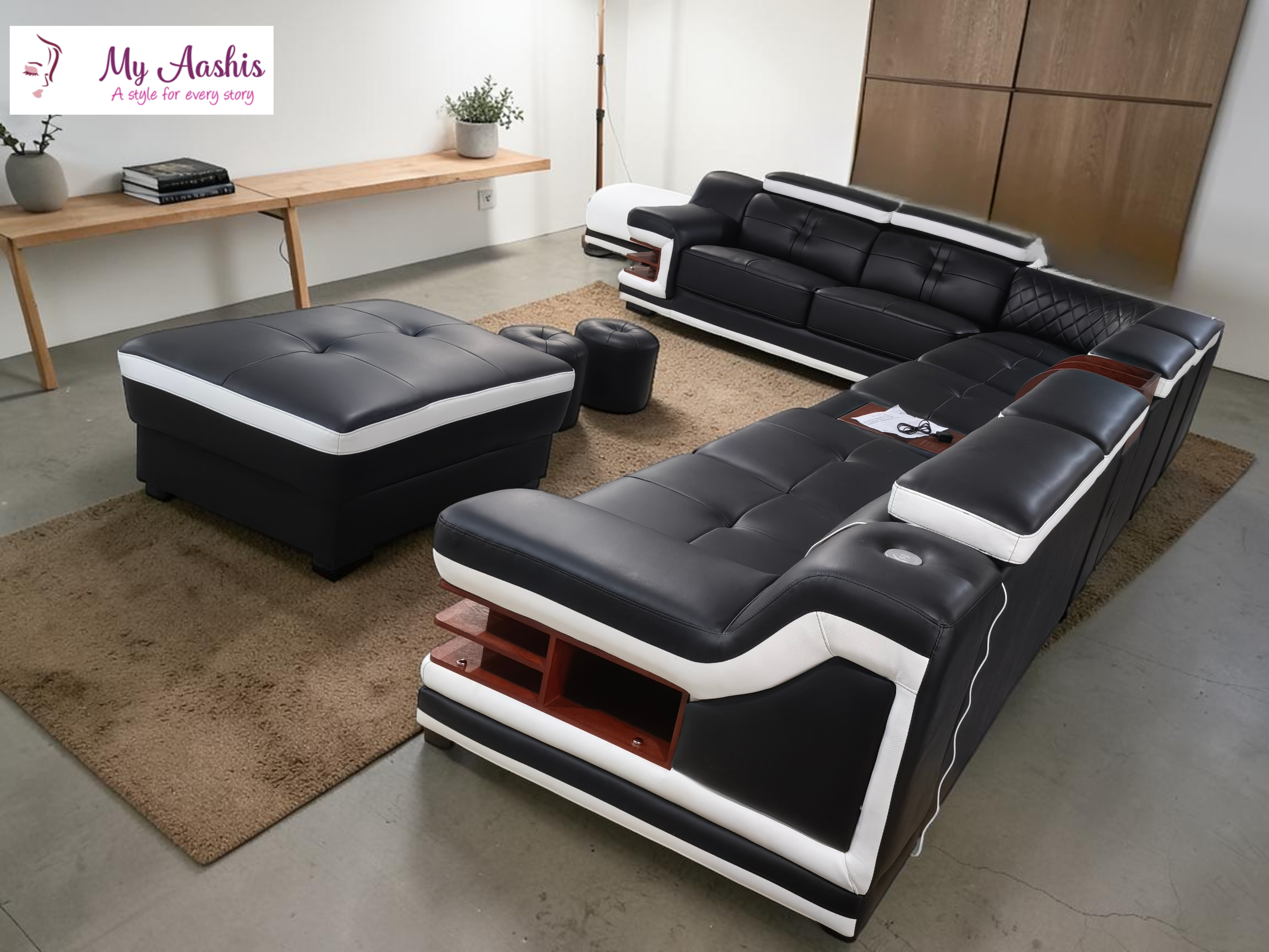 Lavishing L-Shaped Leather Sectional Sofa / My Aashis
