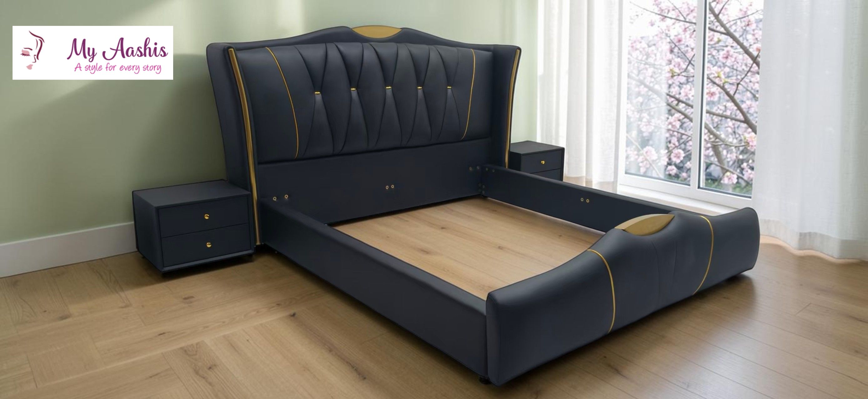 Modern Luxury Leather Upholstered Bed / My Aashis