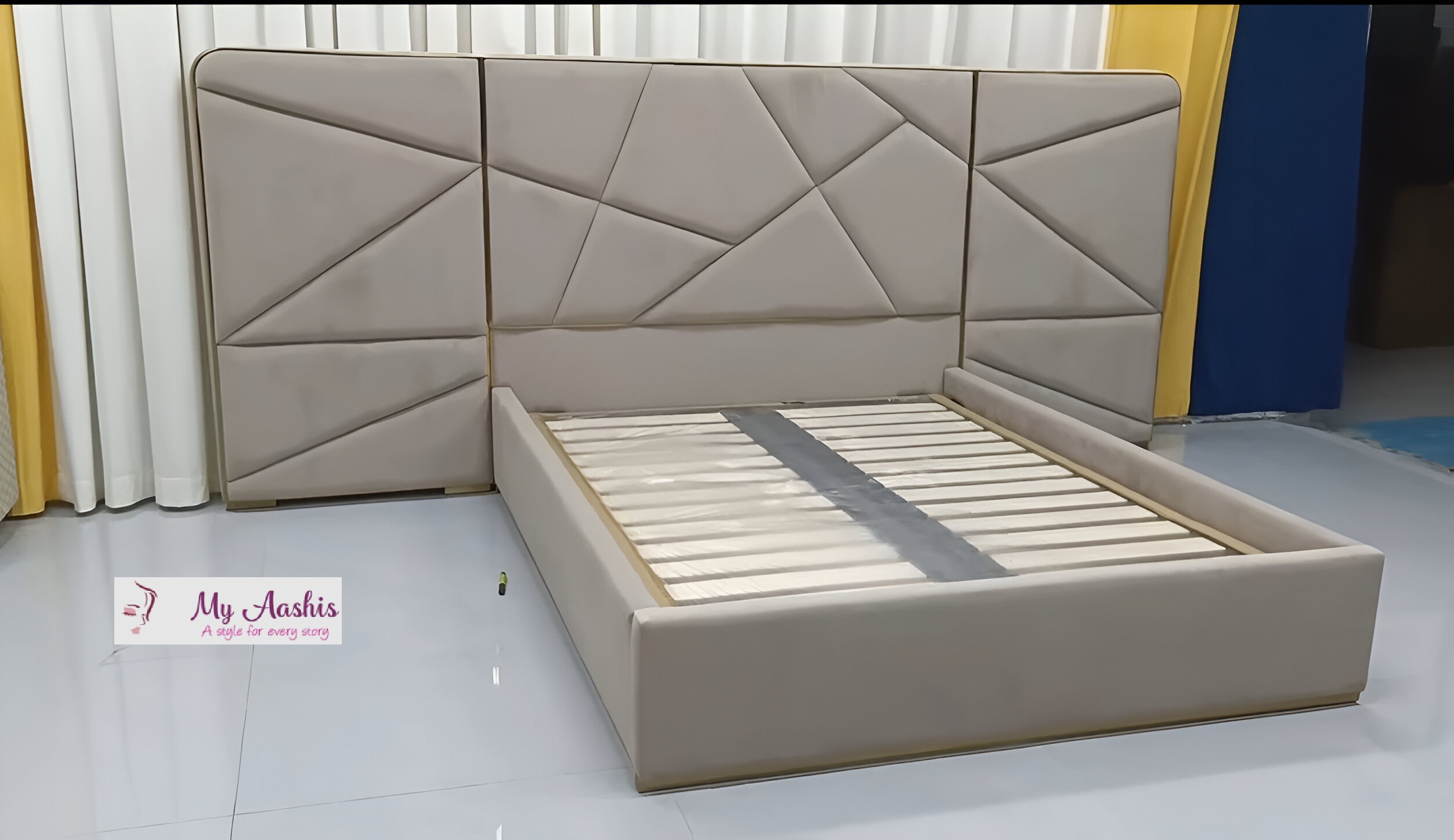 King And Queen Velvet Fabric Bed / My Aashis