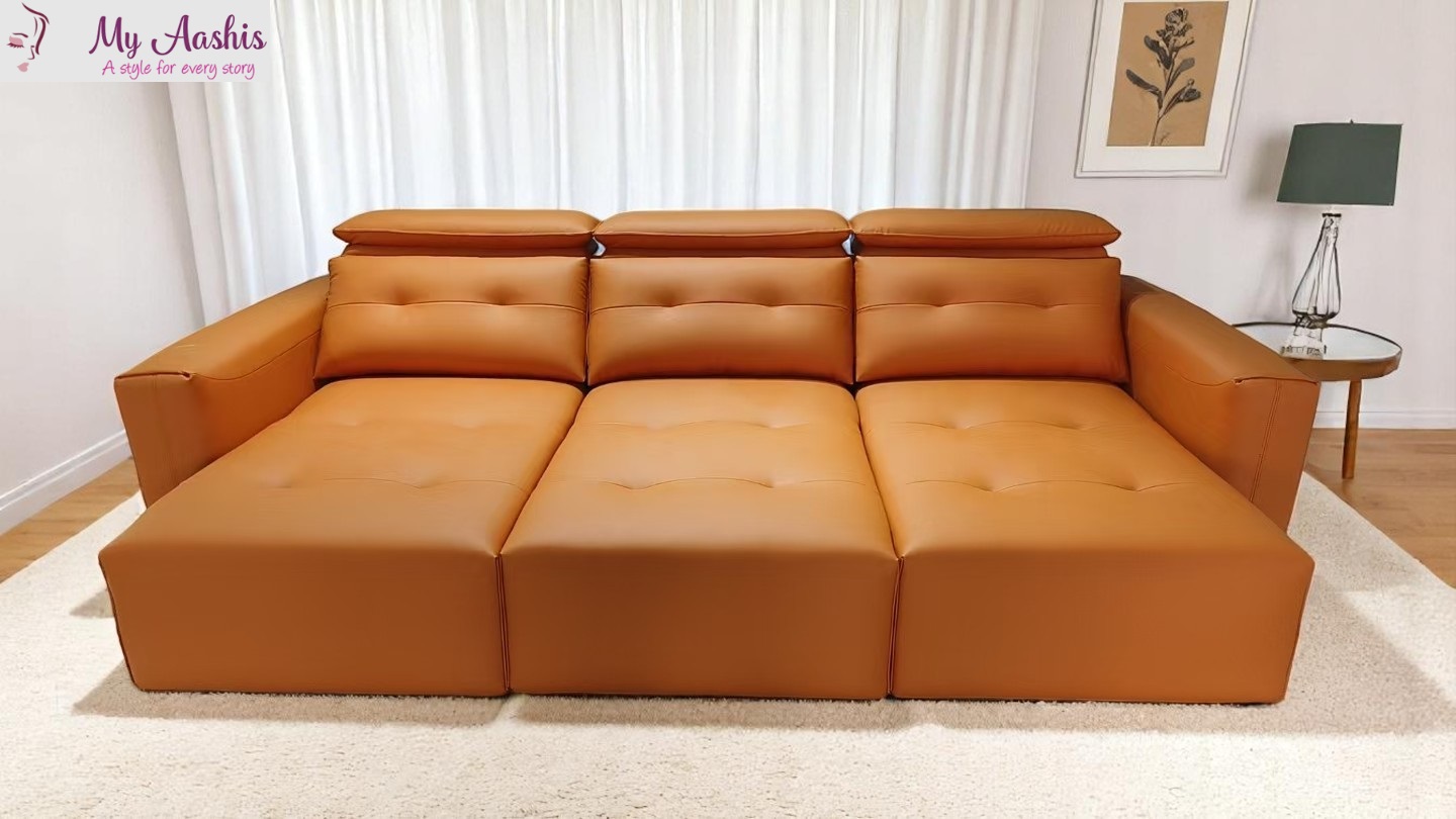 3 Seater Exclusive Remote Controlled Leather Sofa Bed / My Aashis