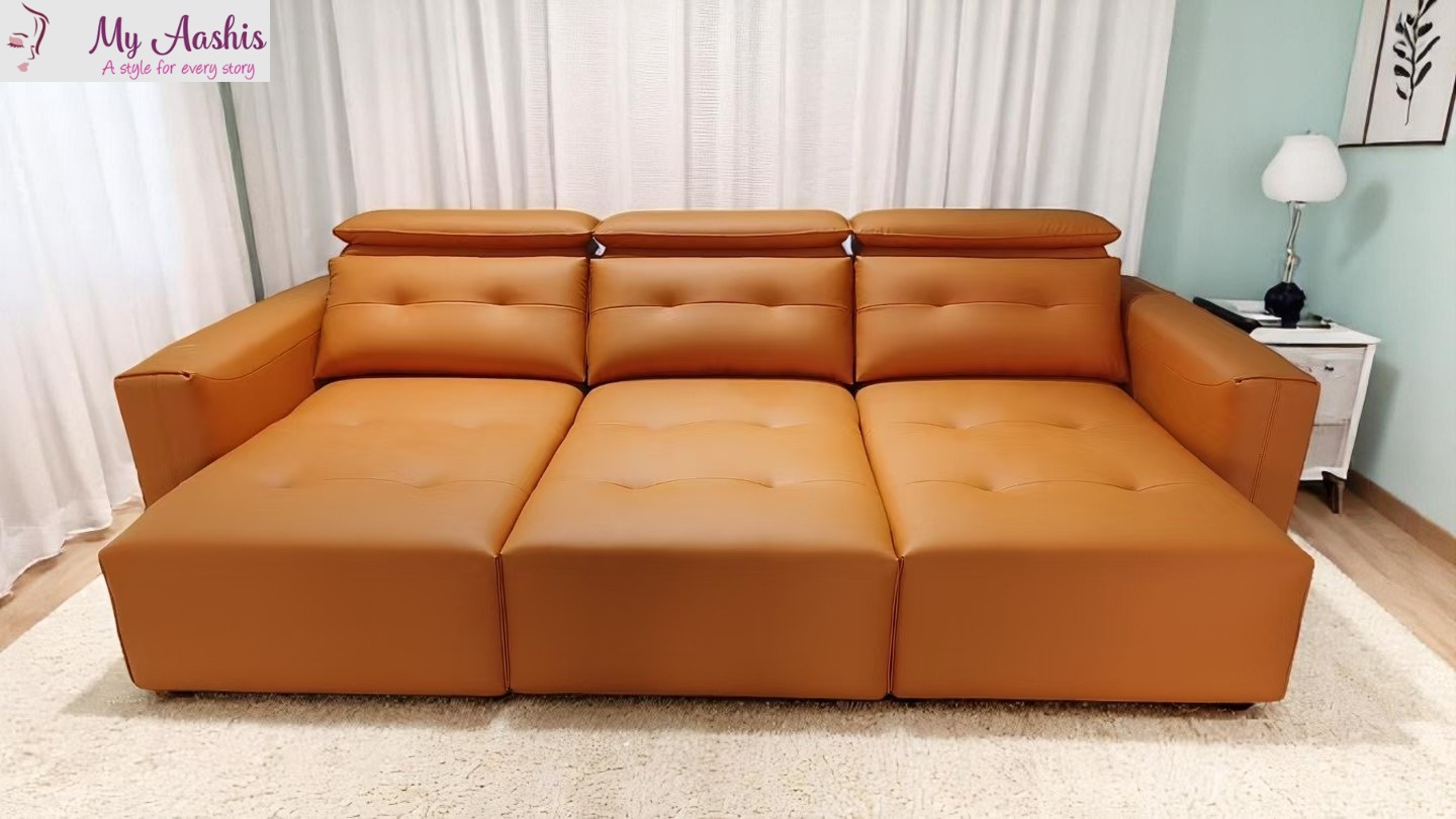 3 Seater Exclusive Remote Controlled Leather Sofa Bed / My Aashis