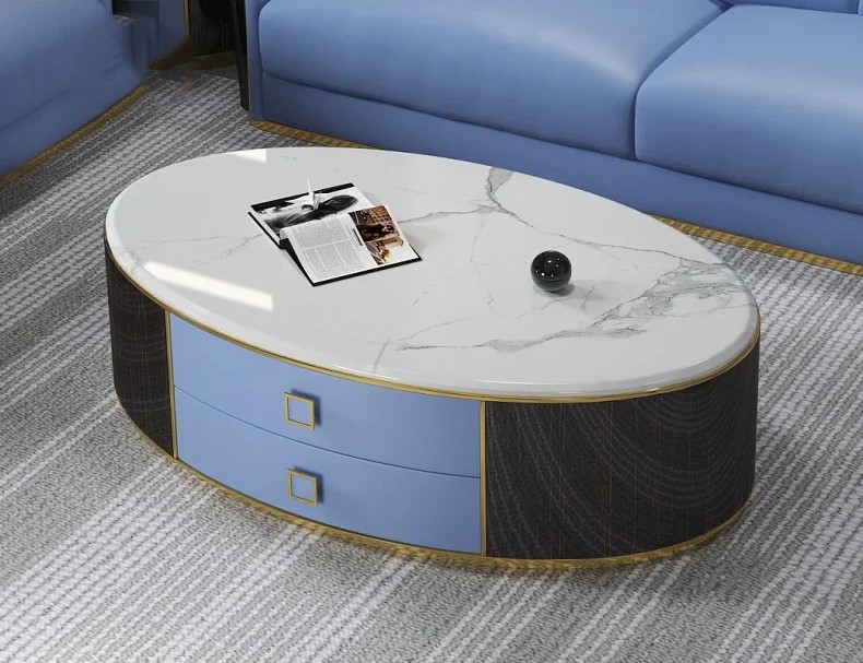Wooden Accent Marble Top Coffee Table With Drawers - Online Furniture Store - My Aashis