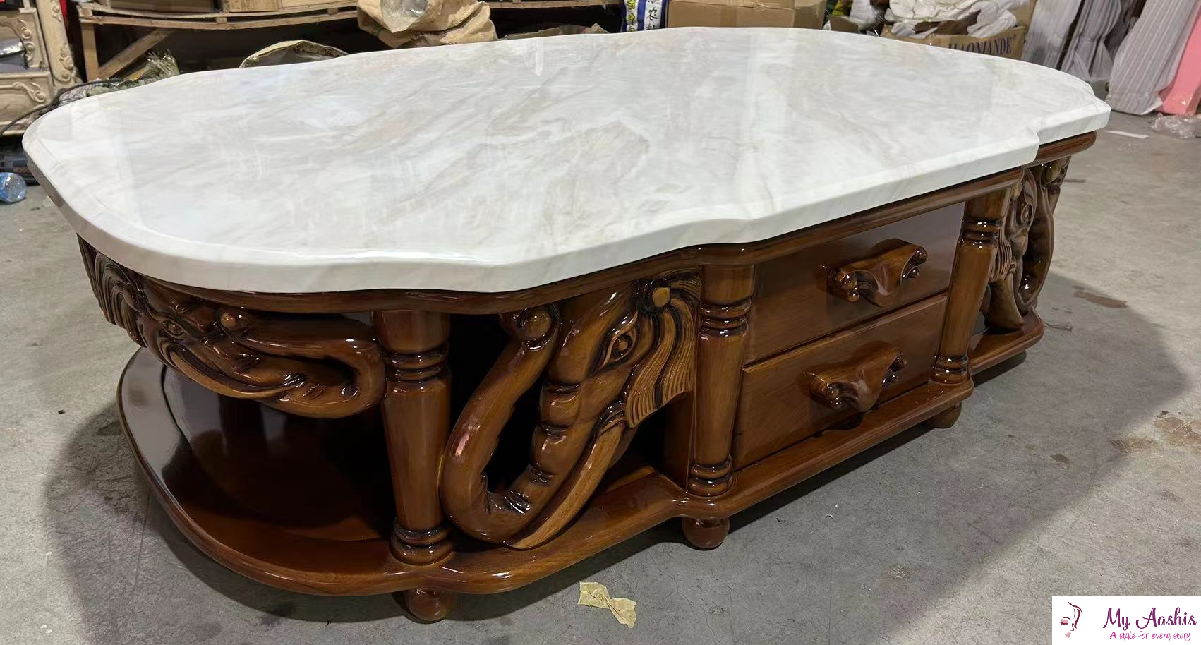 Royal European Leather Sofa Set With Dynamic Elephant Design / My Aashis