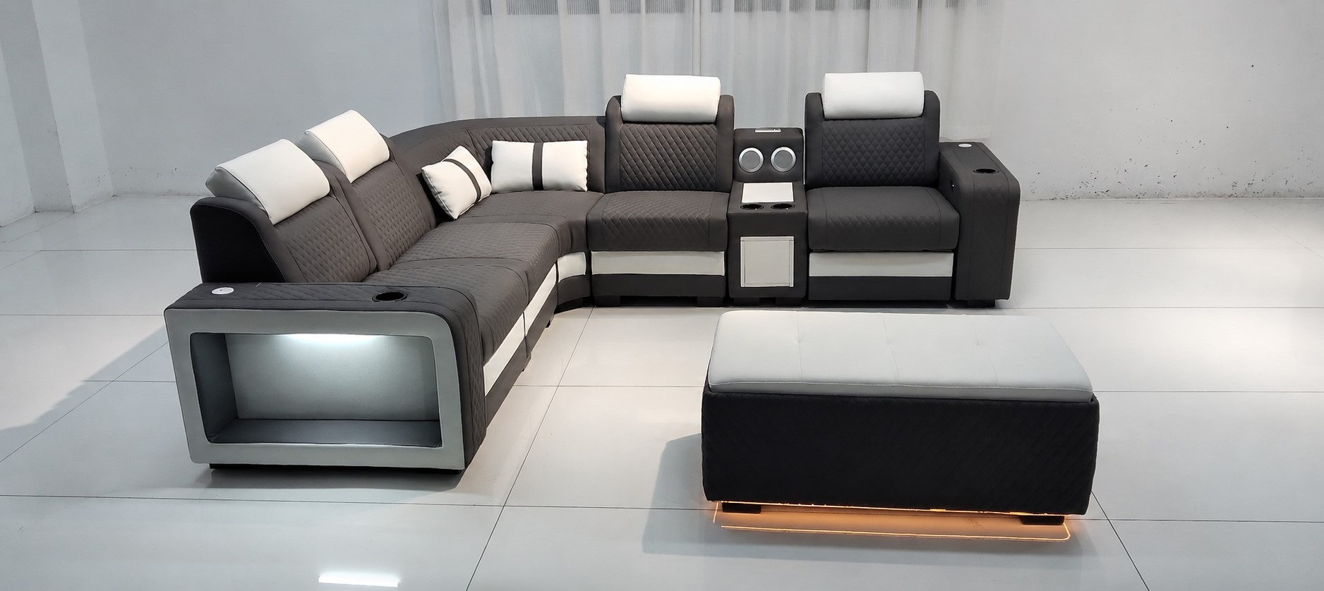 L-Shaped Fabric Sectional Couch With LED / My Aashis