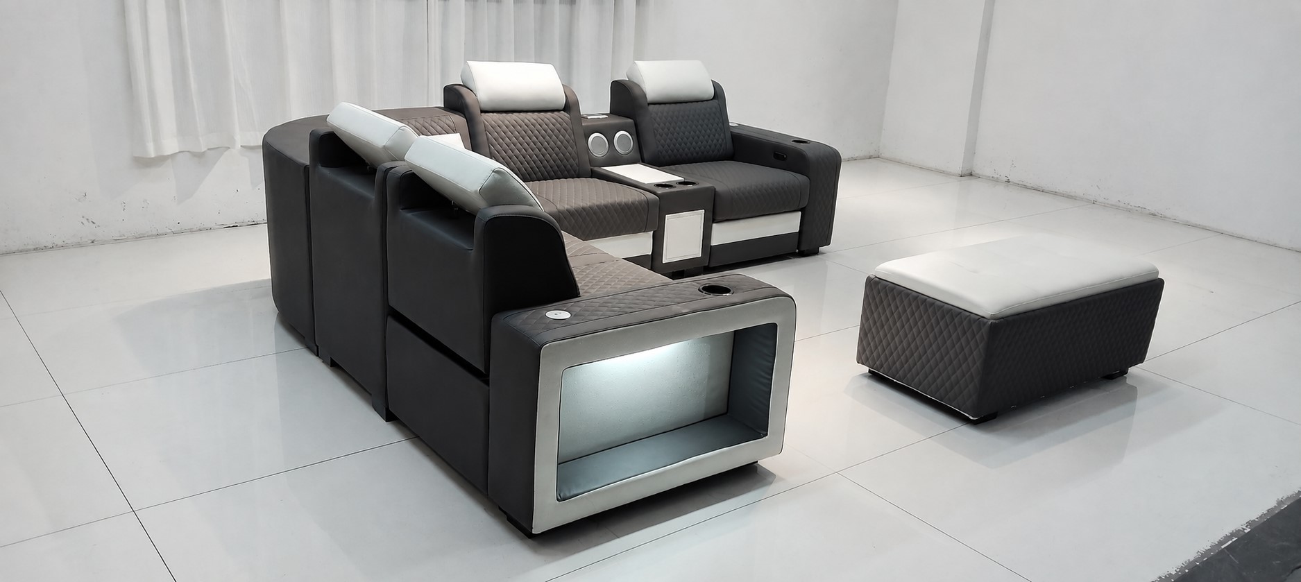 L-Shaped Fabric Sectional Couch With LED / My Aashis