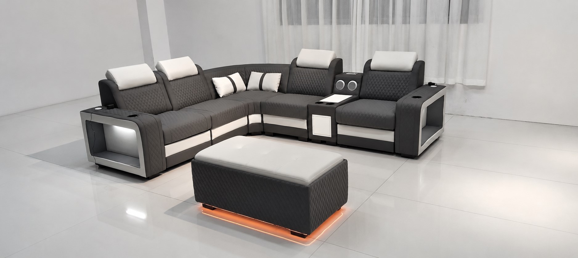 L-Shaped Fabric Sectional Couch With LED / My Aashis