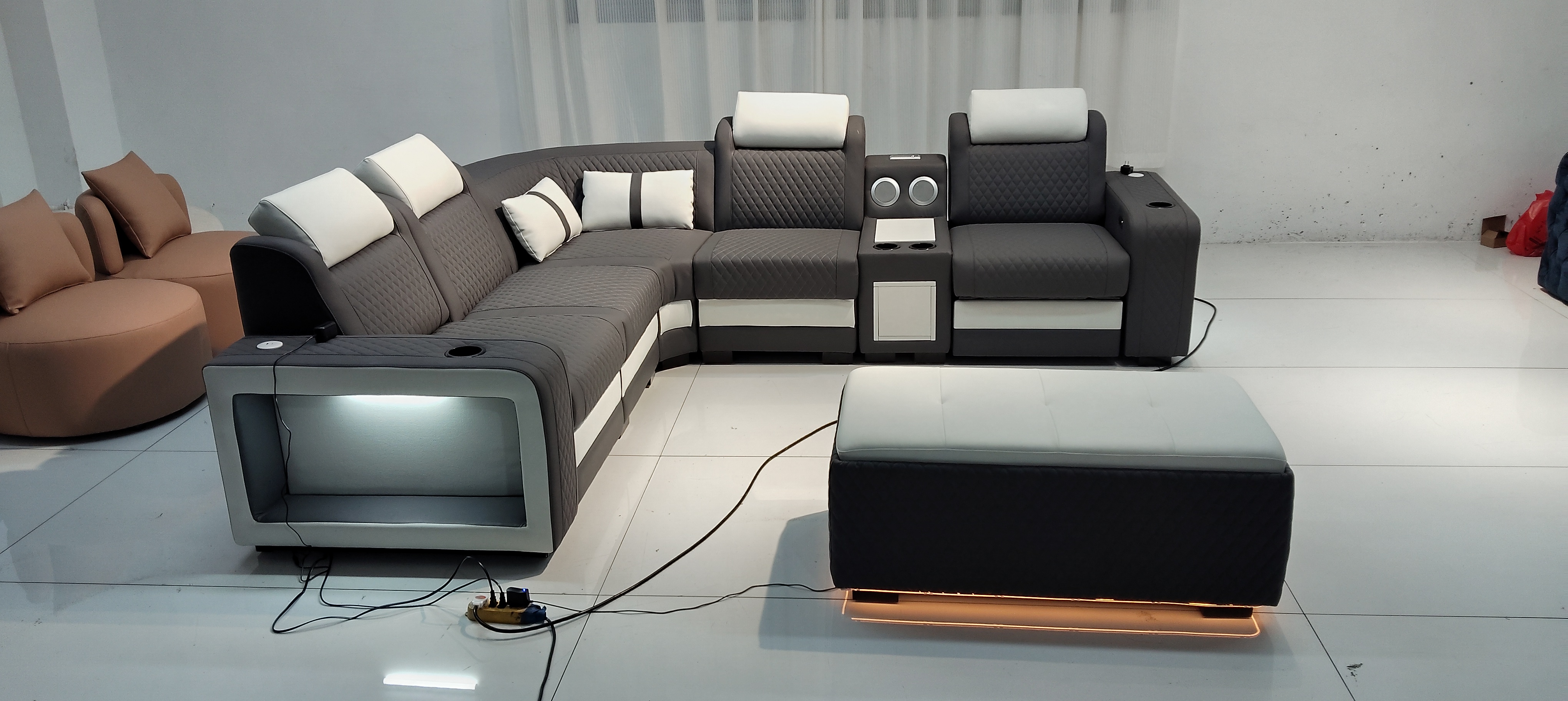 L-Shaped Fabric Sectional Couch With LED / My Aashis
