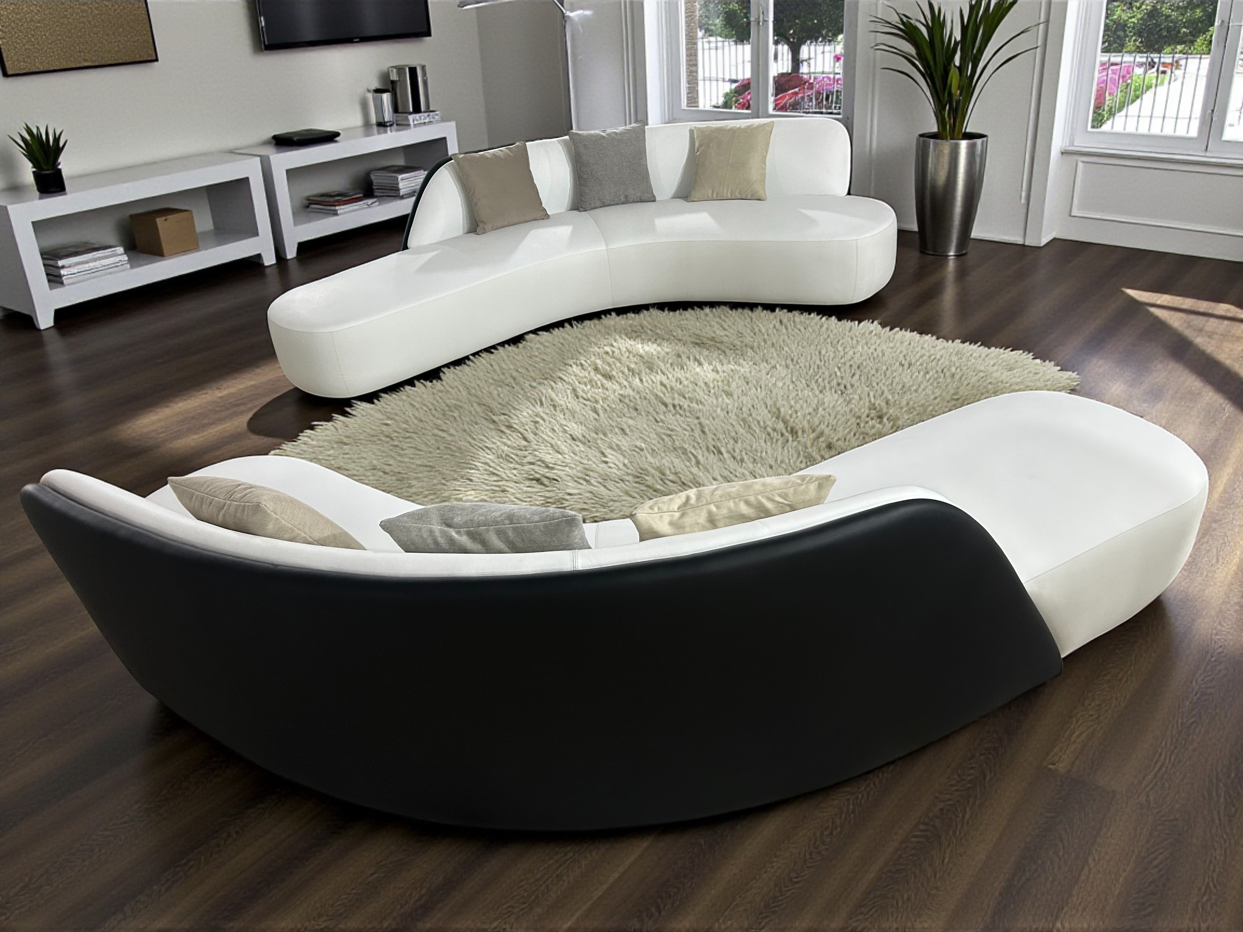 Living Room Curvy Leather Sofa / My Aashis