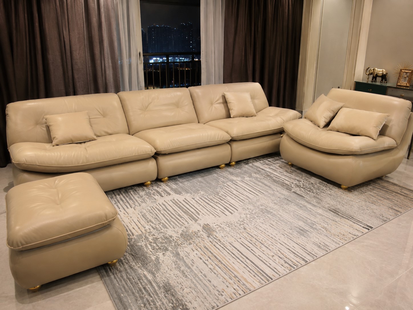 Leather Sofa Set With Ottoman / My Aashis
