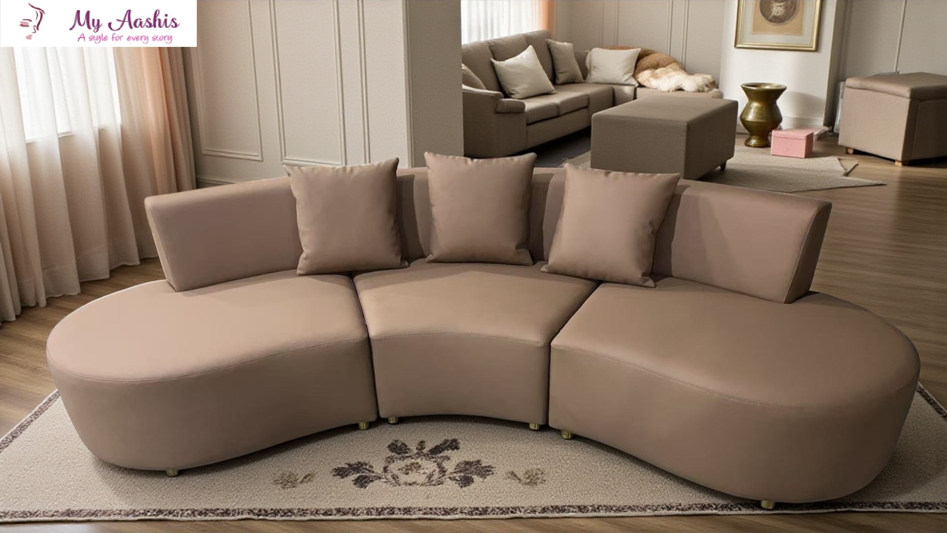 Versatile Curved Leather Sectional Sofa Set / My Aashis