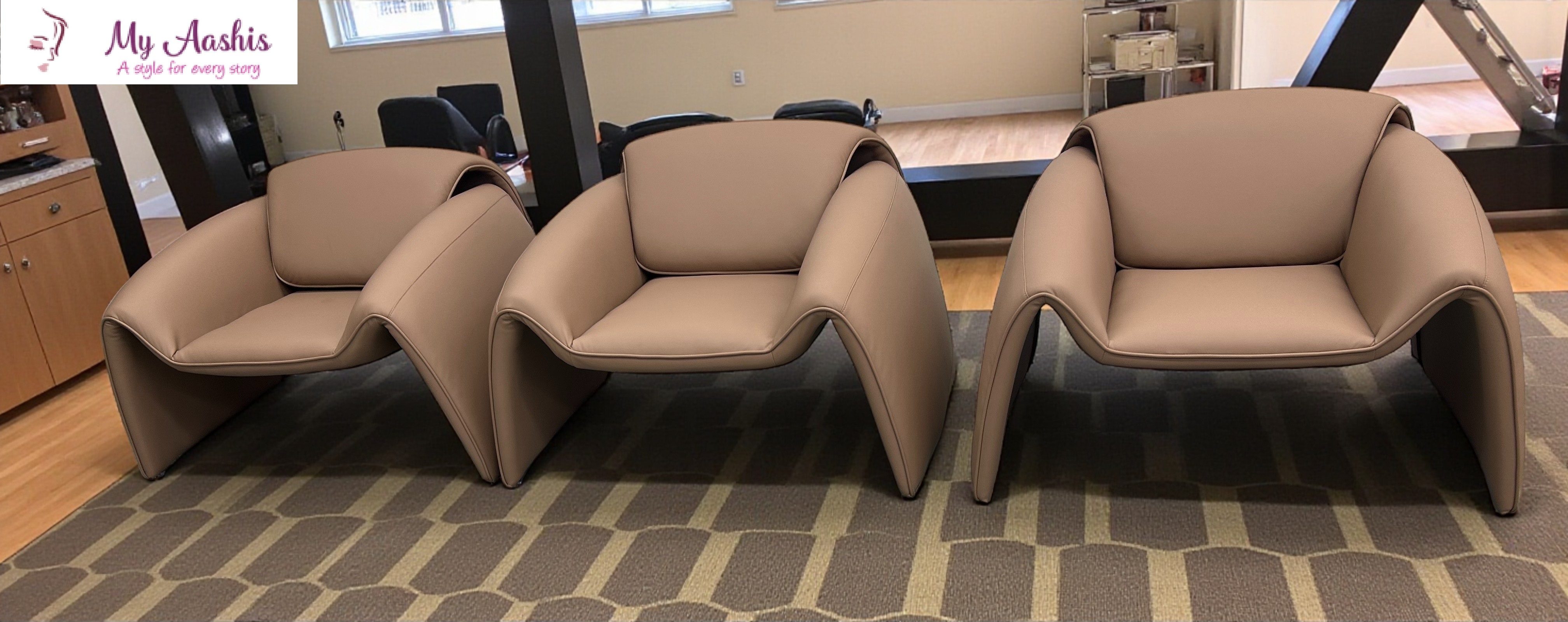 Versatile Curved Leather Sectional Sofa Set / My Aashis