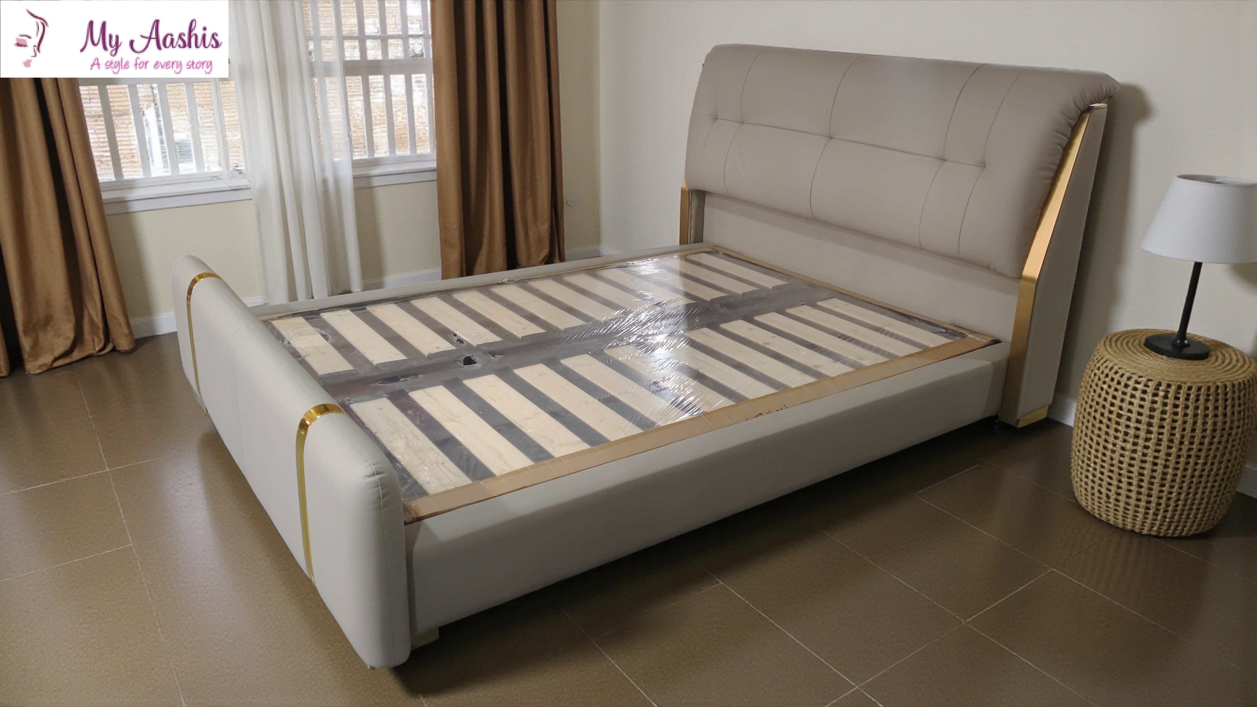 Italian Metal Accented Leather Bed / My Aashis
