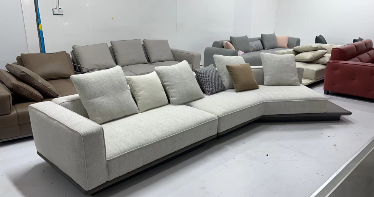 Italian Sectional Arc Deign Linen Fabric Sofa / My Aashis