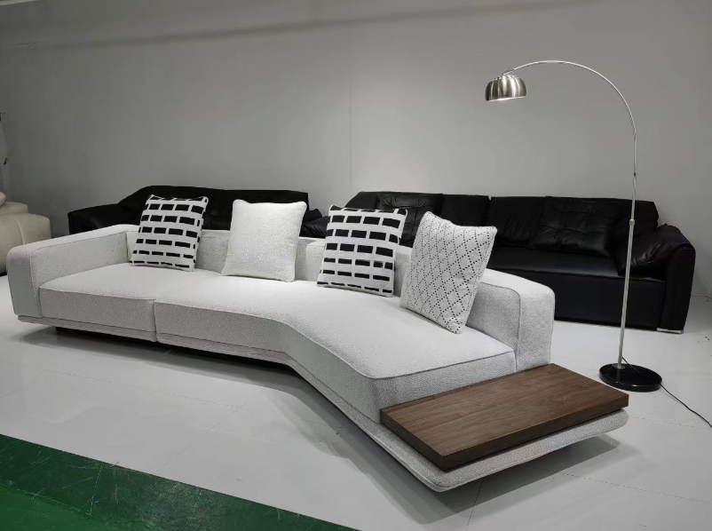 Italian Sectional Arc Deign Linen Fabric Sofa / My Aashis