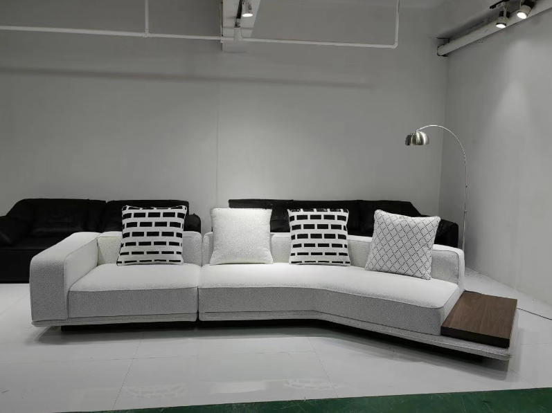 Italian Sectional Arc Deign Linen Fabric Sofa / My Aashis