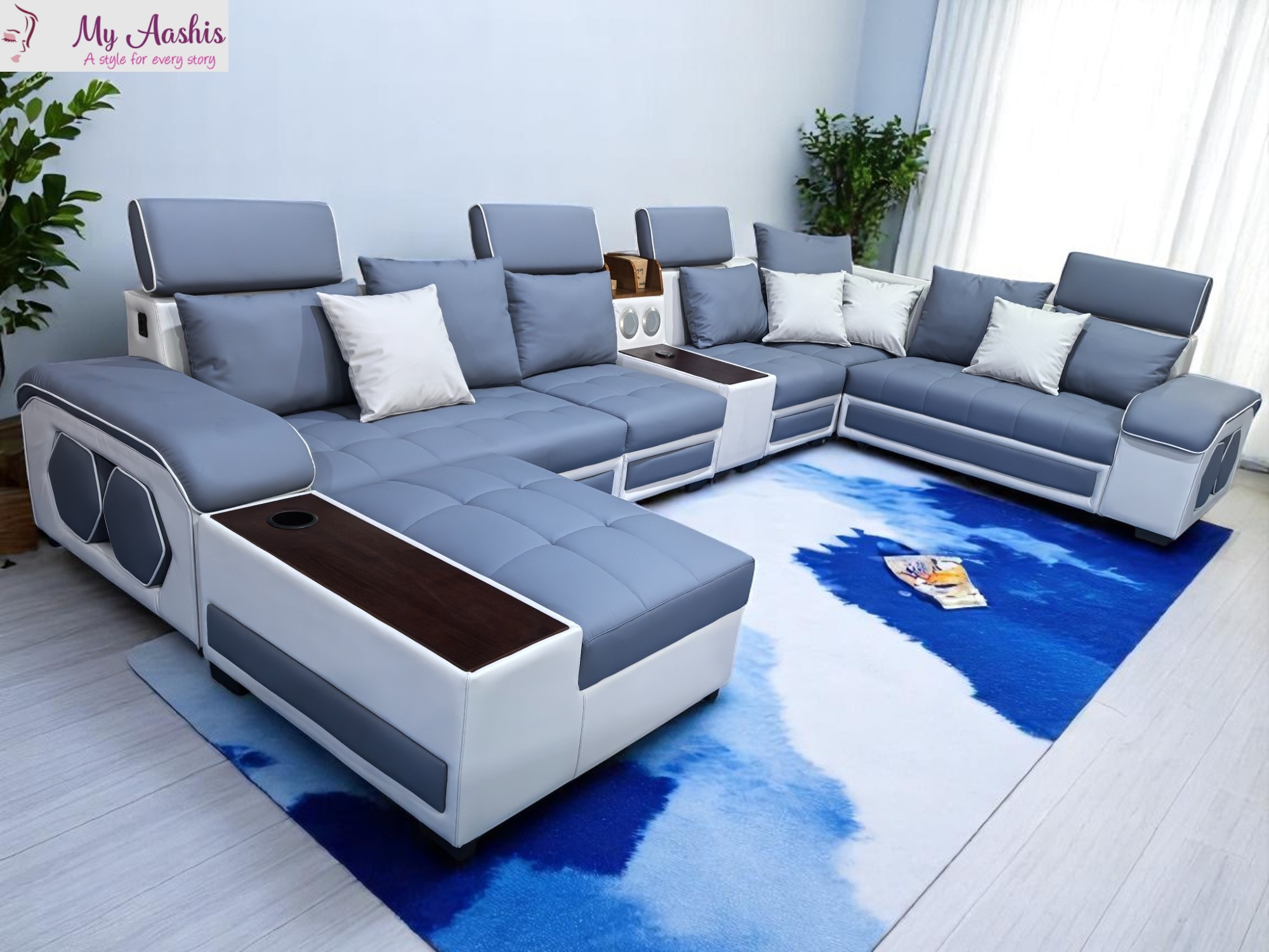 Trending U-shape Leather Sectional Sofa / My Aashis