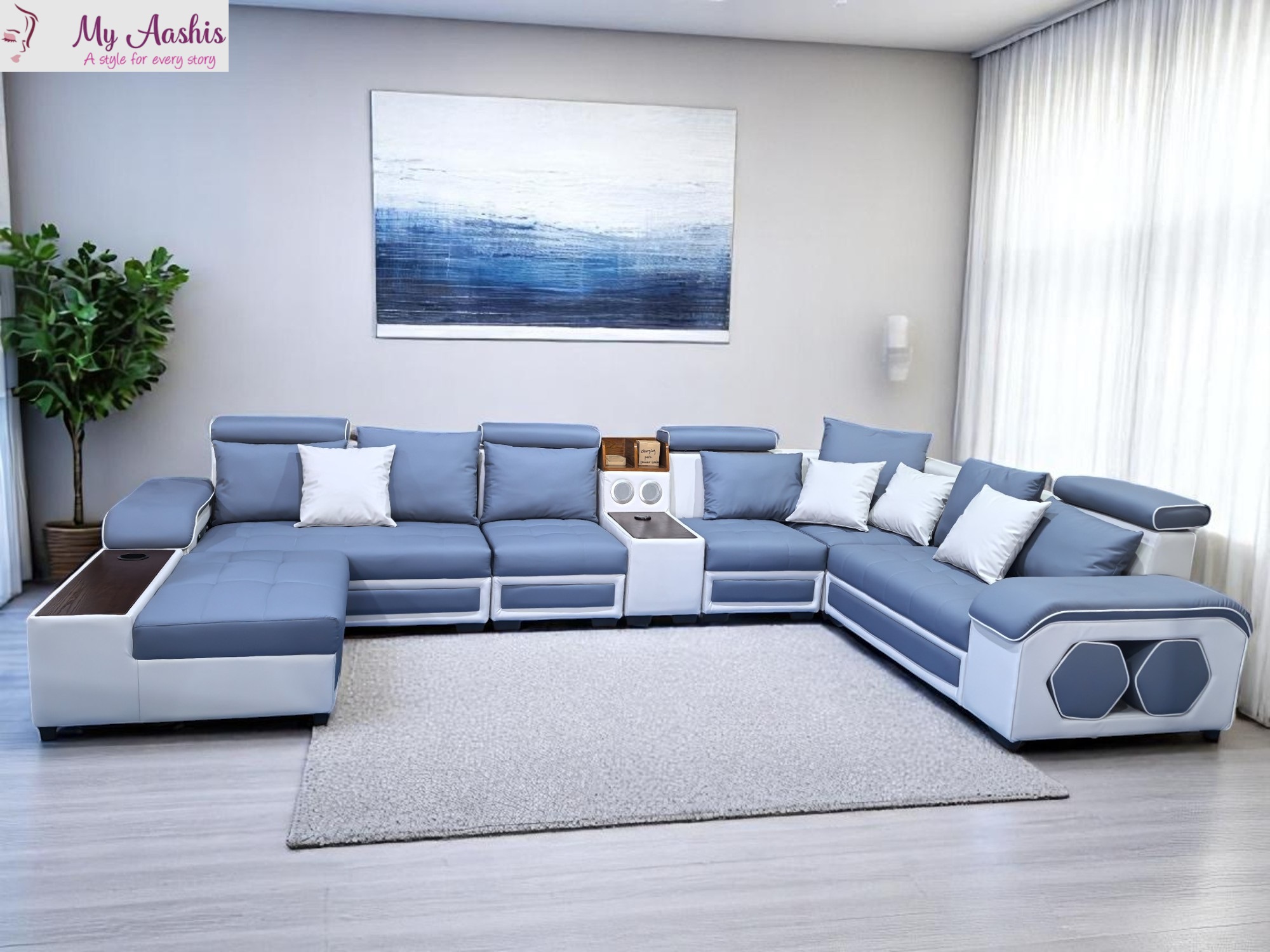 Trending U-shape Leather Sectional Sofa / My Aashis