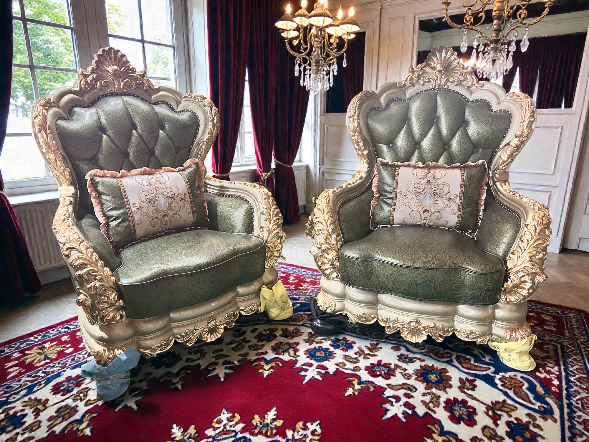 Liville Style European Leather Upholstered Vintage Set / My Aashis